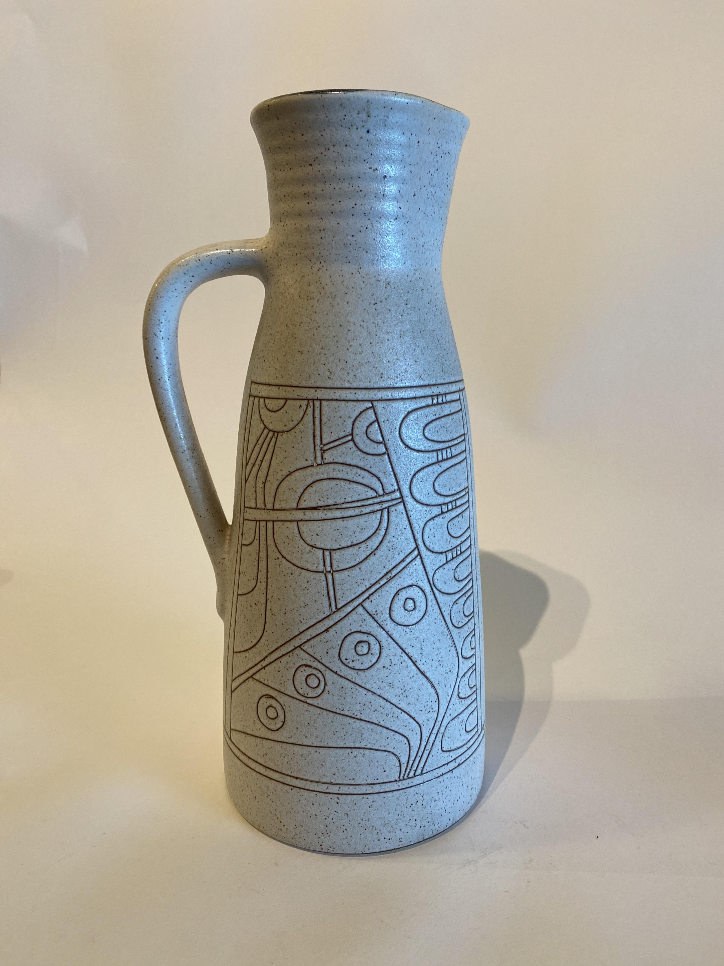 Israeli Mid Century Lapid Sgraffito Glazed Ceramic Pitcher k