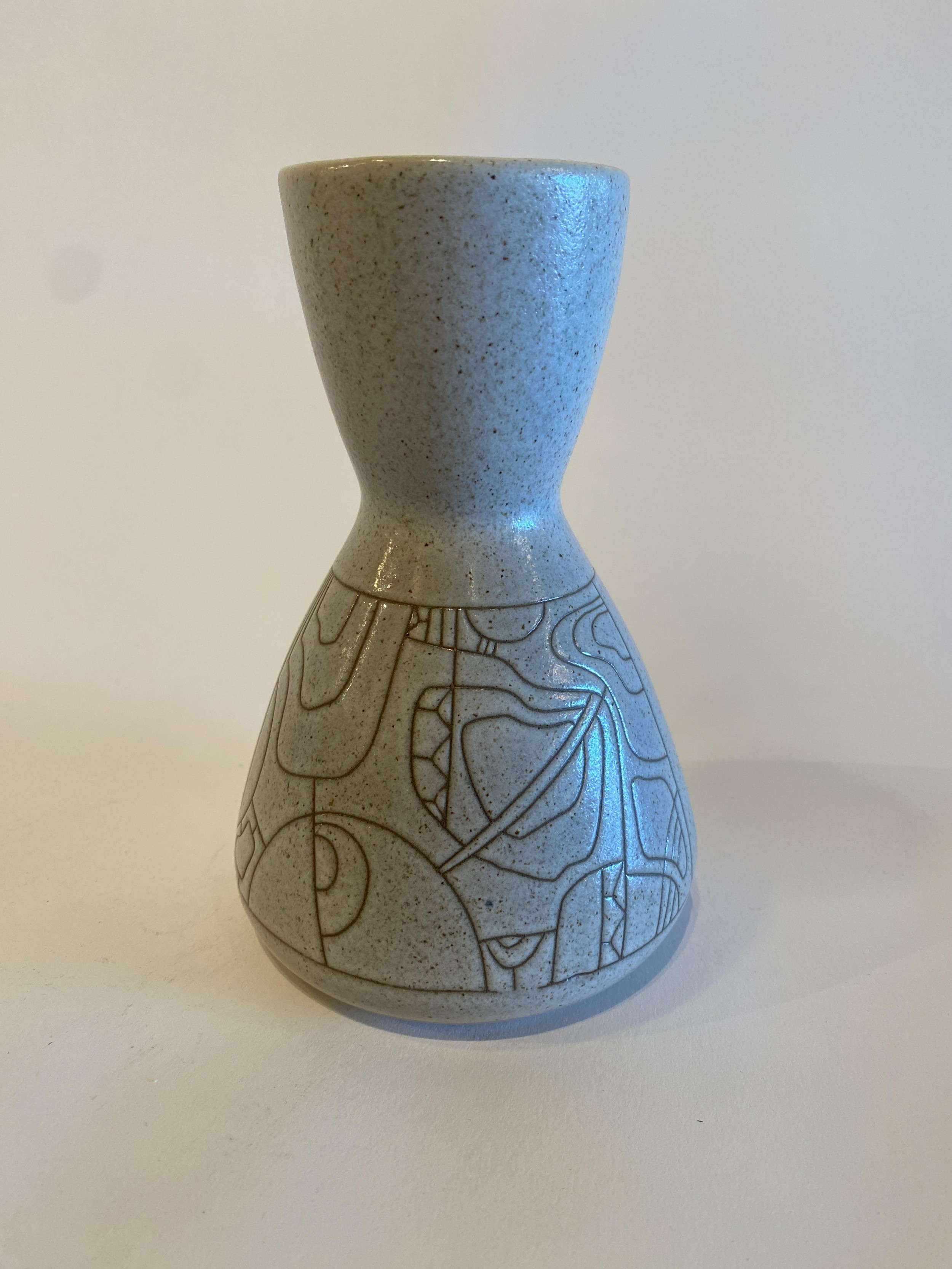 Israeli Mid Century Lapid Sgraffito Glazed Ceramic Vase l