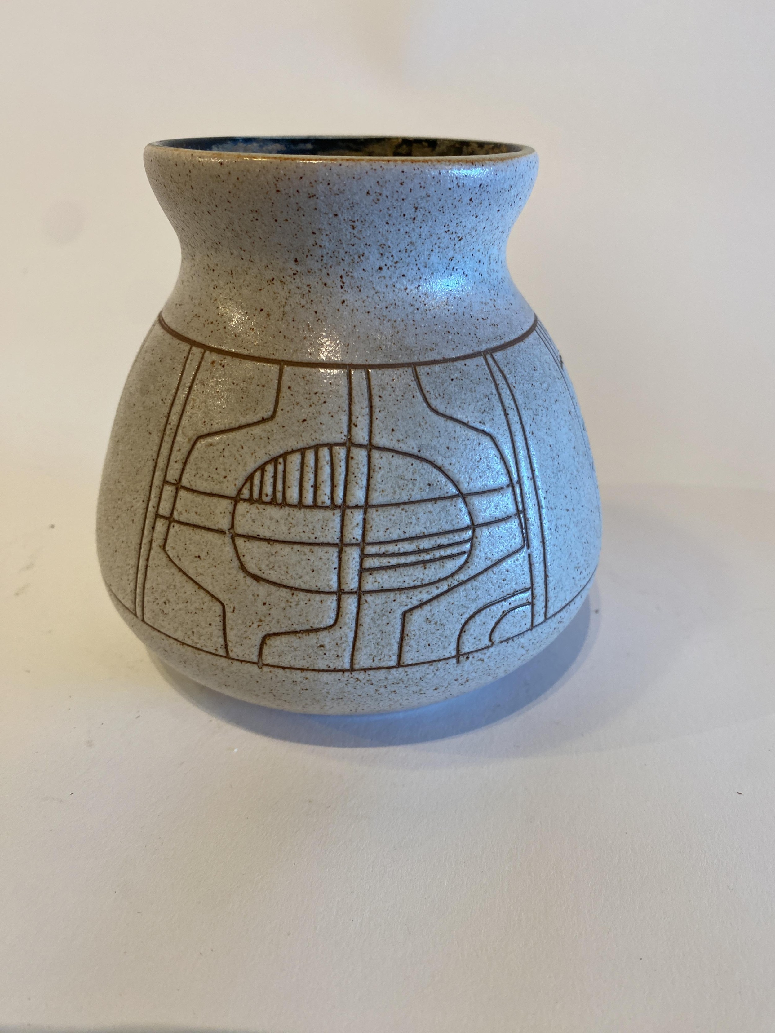 Israeli Mid Century Lapid Sgraffito Glazed Ceramic Vase m