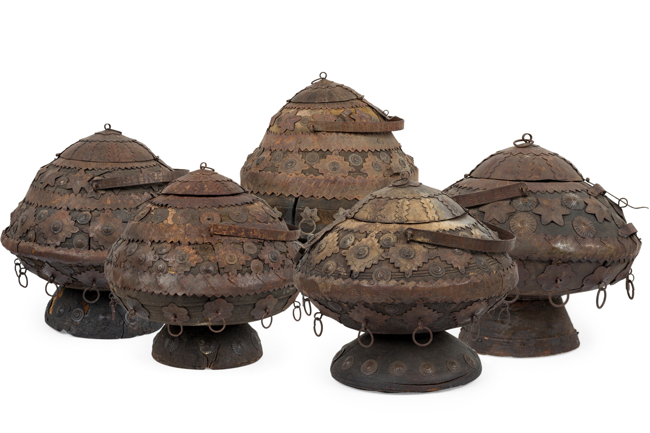 Set 5 19th century anglo indian covered canisters