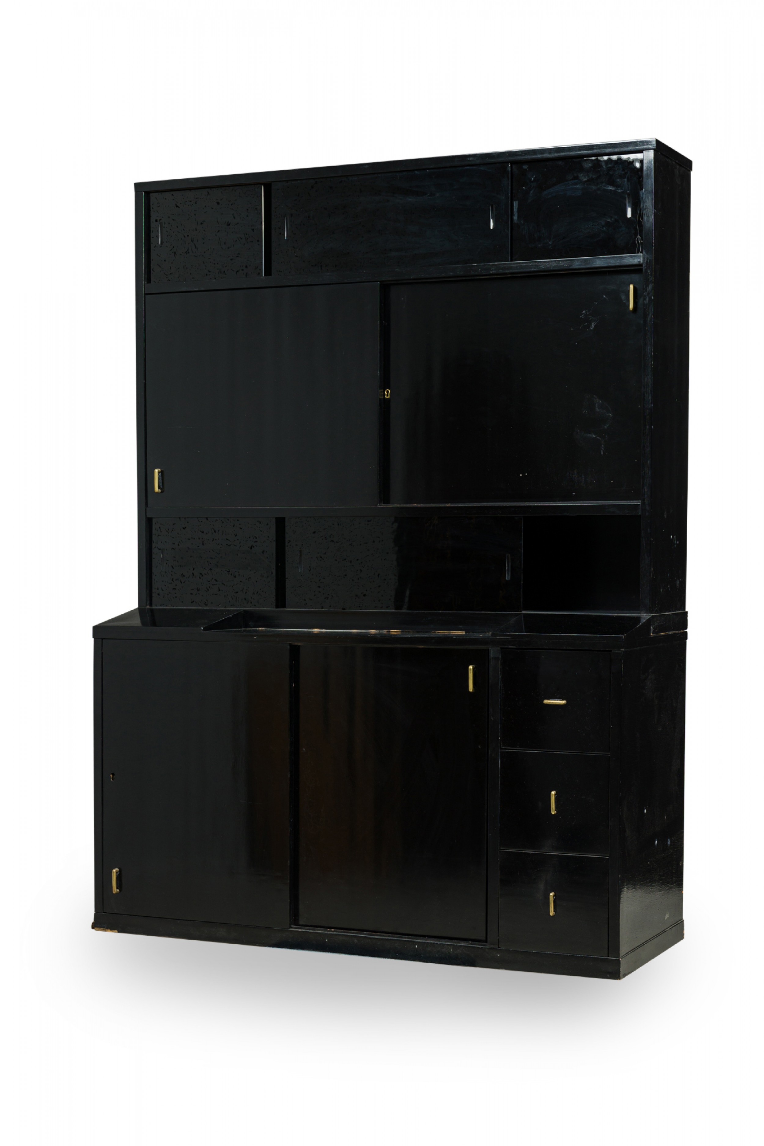 Pierre chareau french art deco two piece ebonized tall cabinet