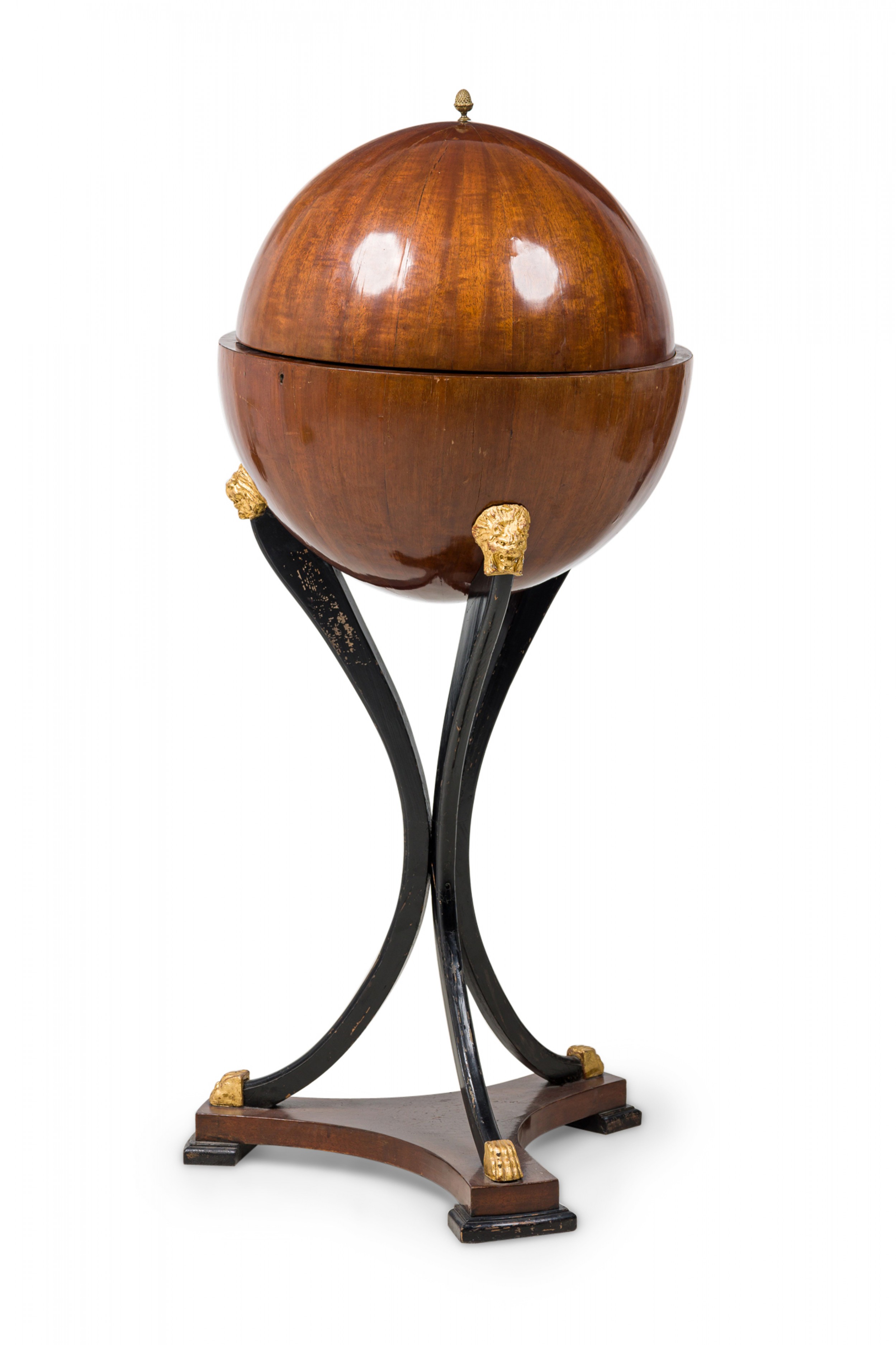 Biedermeier mahogany ebonized and parcel gilt globe form work desk
