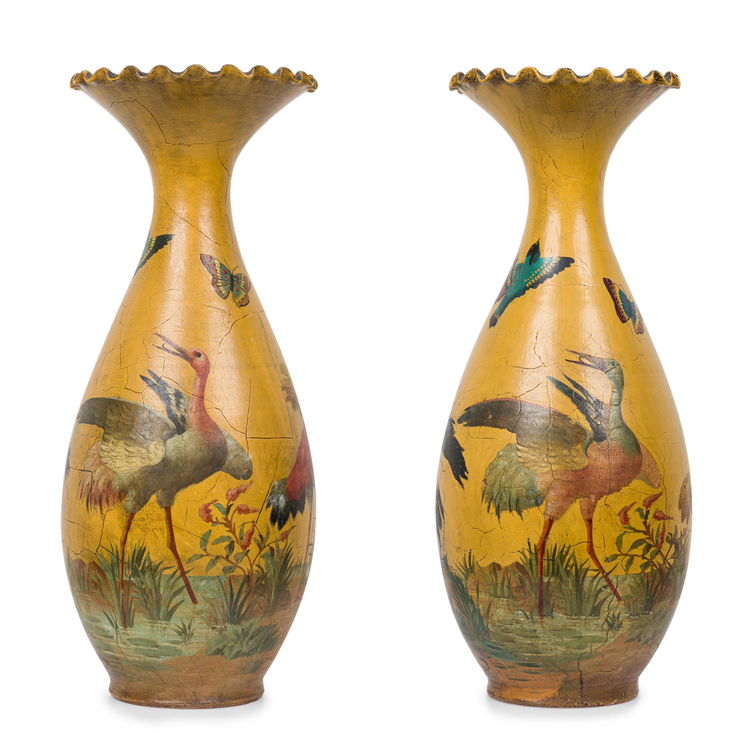 Pair of french large painted terra cotta vases