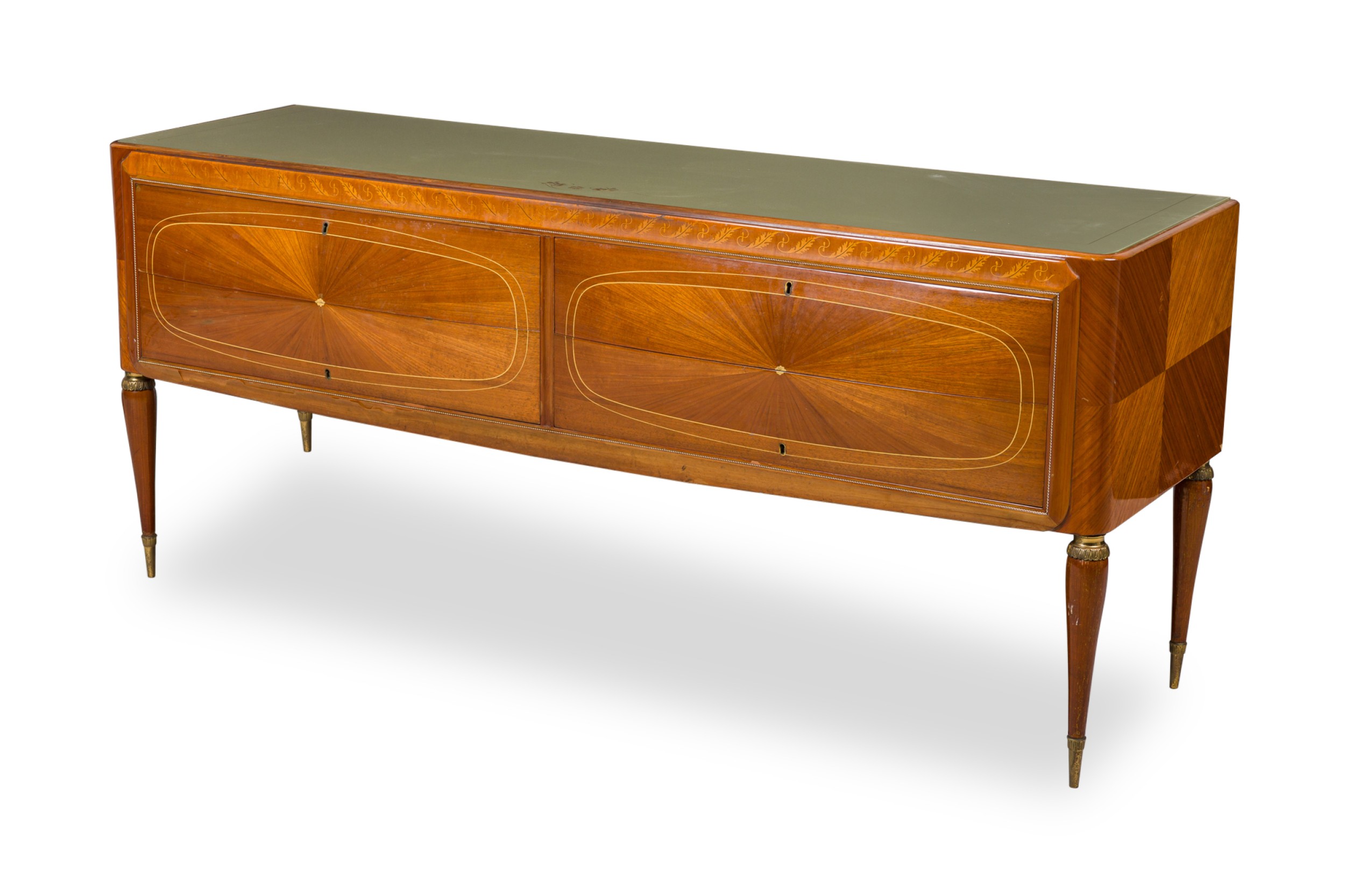 Vittorio dassi mid century italian modern mahogany fruitwood bronze mounted sideboard buffet