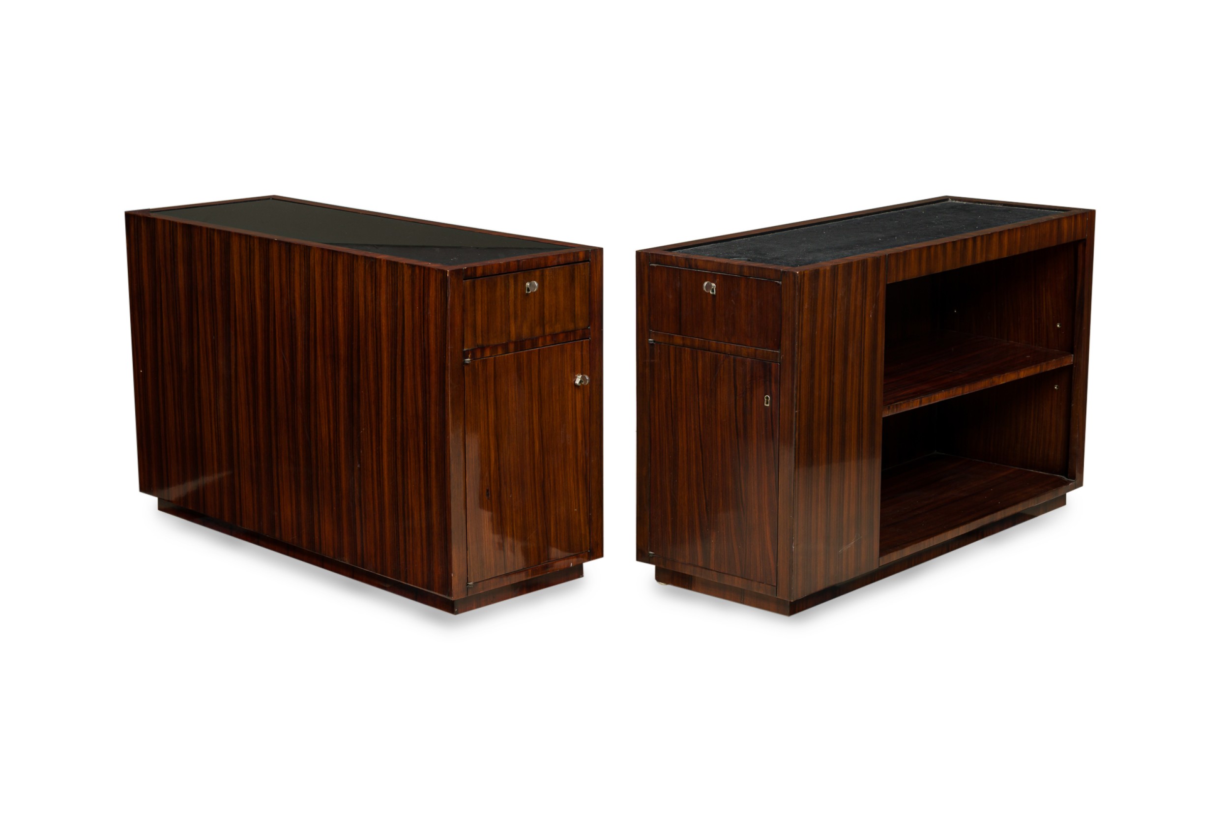 Pair of art deco style mid century american ebony de macassar cabinets