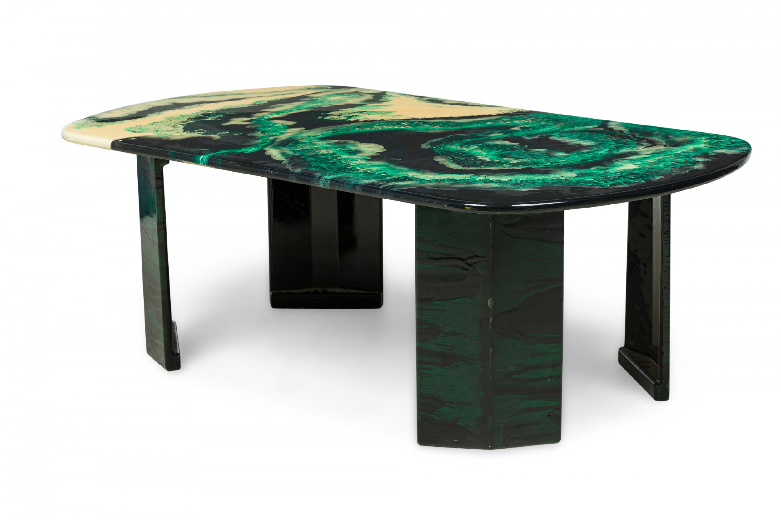 Mid century american modern yellow and green resin low coffee table