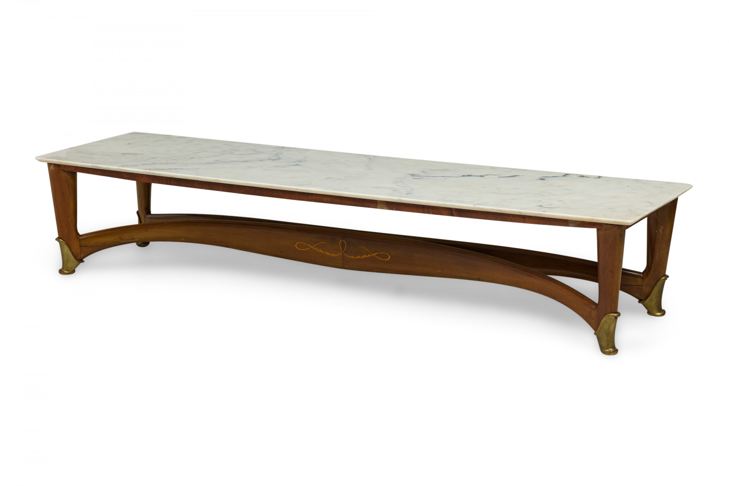Gio ponti italian mid century modern walnut and white marble low coffee table