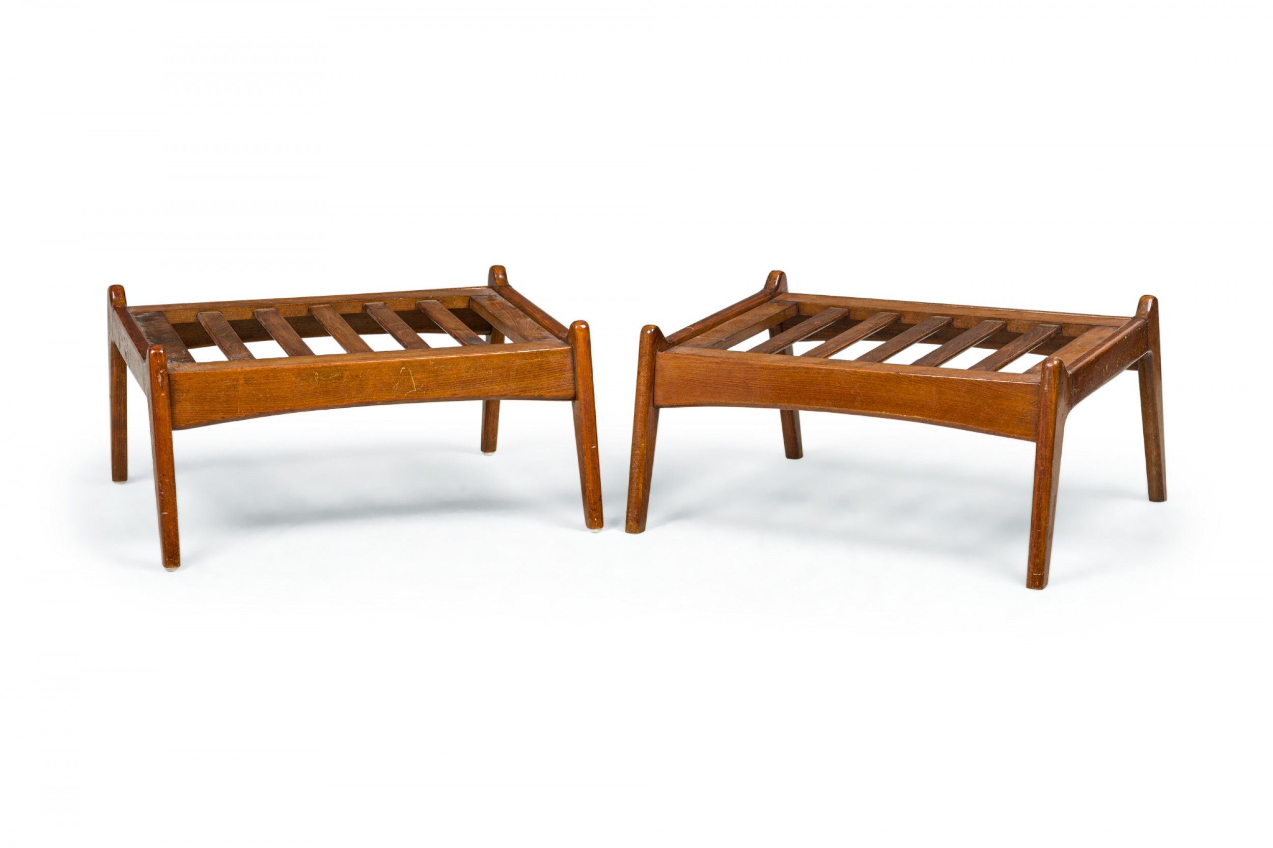 Pair of paolo buffa italian mid century walnut slat top ottomans