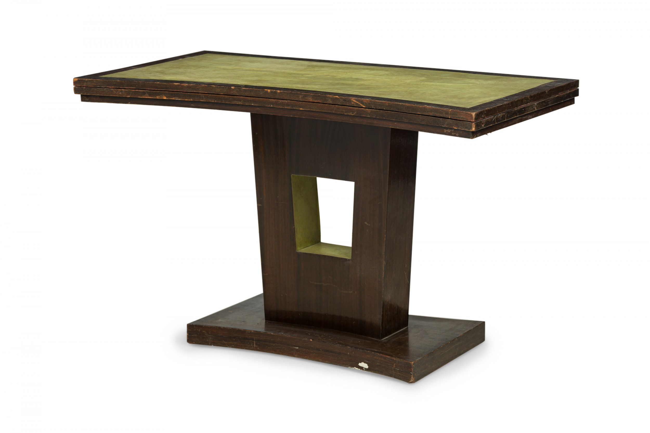 Paul frankl american art deco mahogany and green leather extendable console table