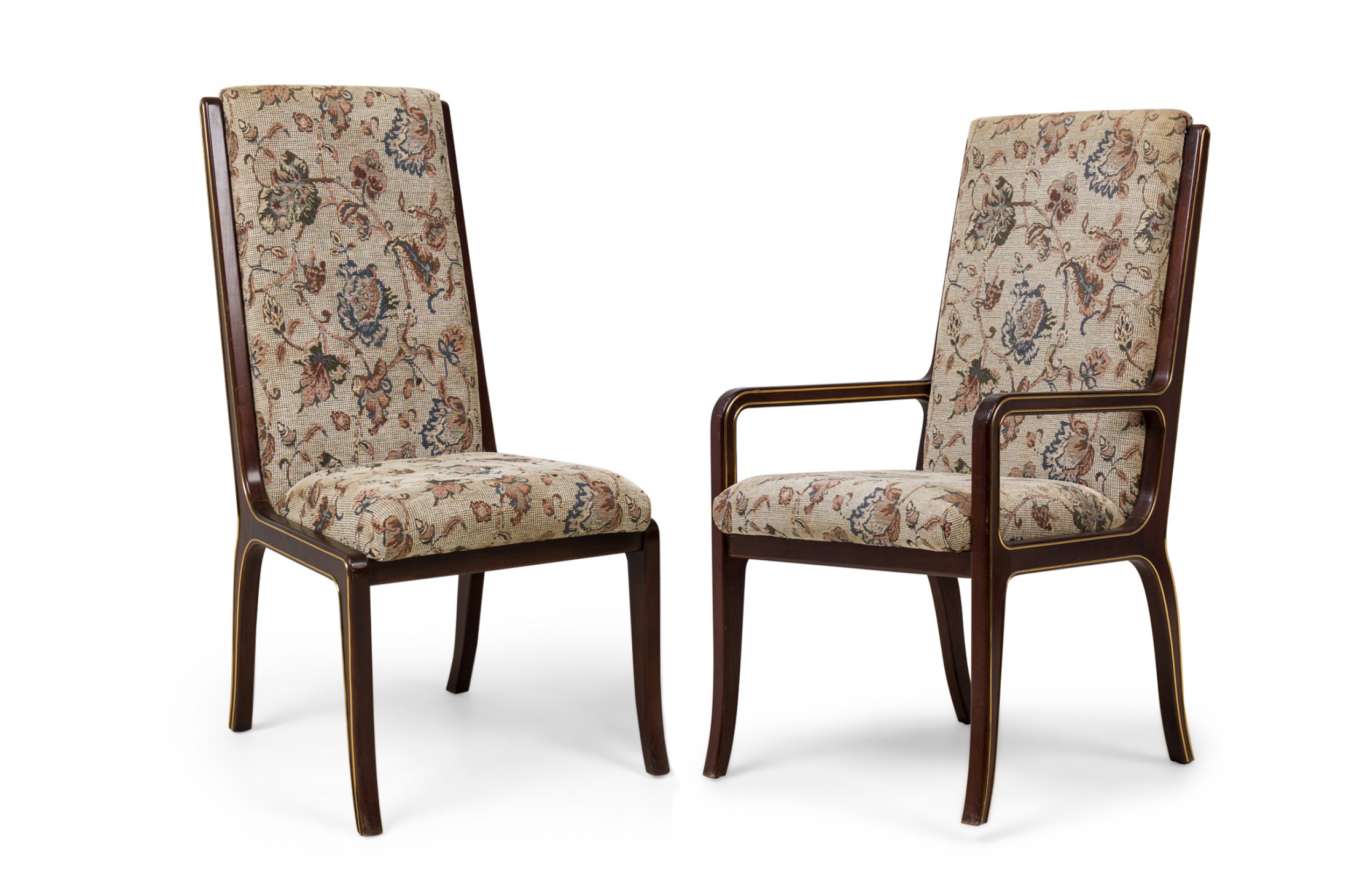 Set of 6 mid century neo classic mahogany and brass dining chairs