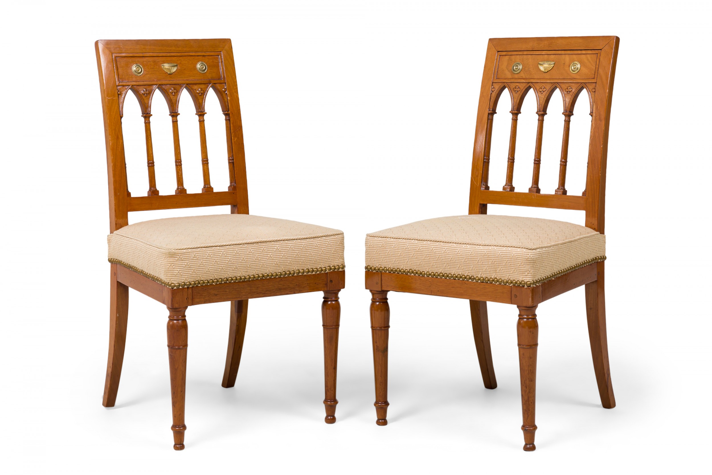 Set of 4 french charles x beige upholstered spindle back dining side chairs 