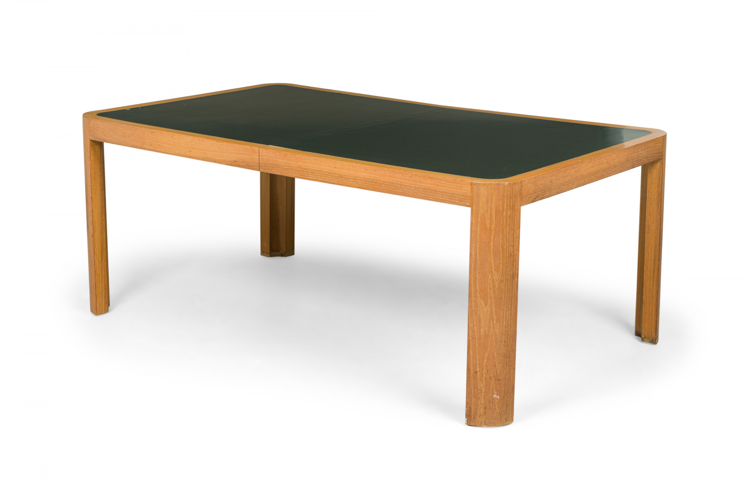 Vladimir kagan mid century modern green formica and blond wood veneer extension dining table