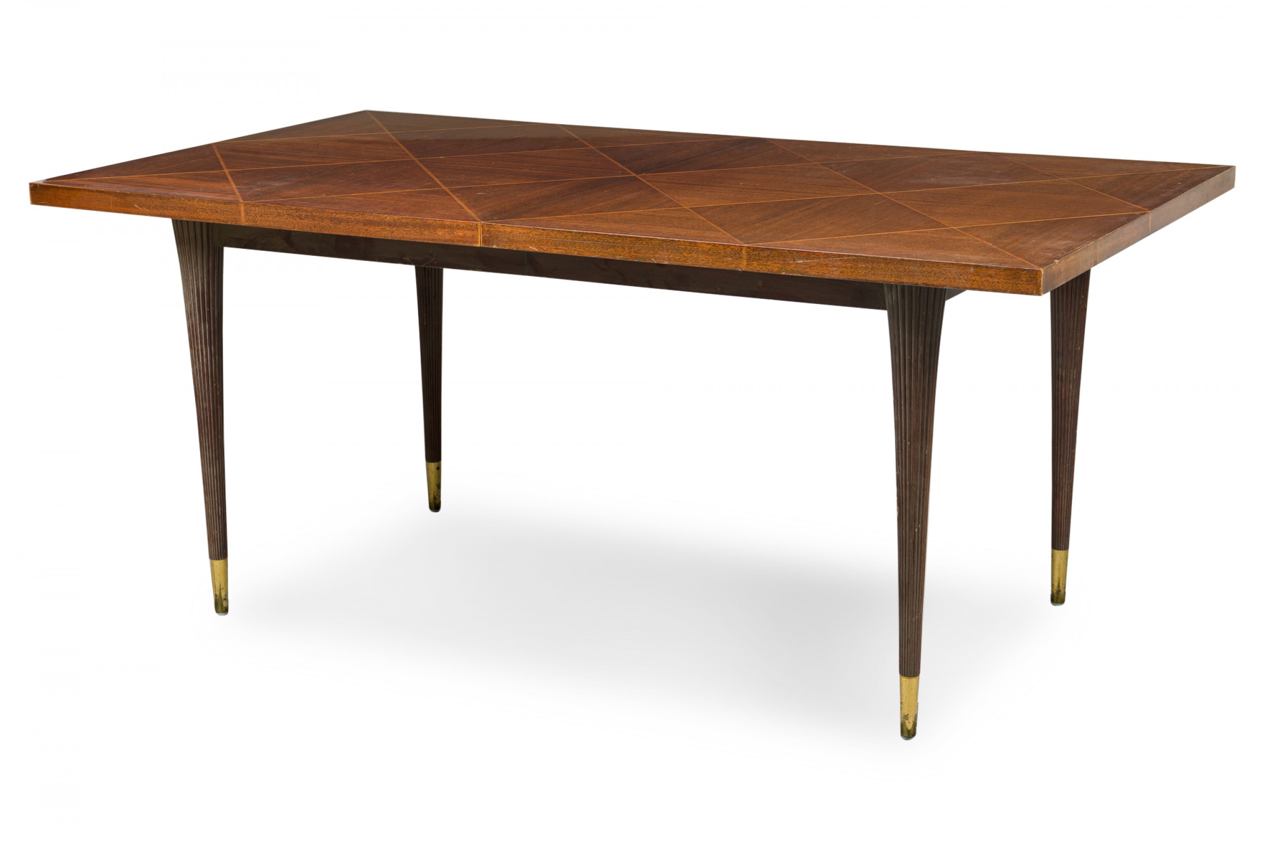 Tommi parzinger continental mid century walnut diamond pattern inlaid dining conference table