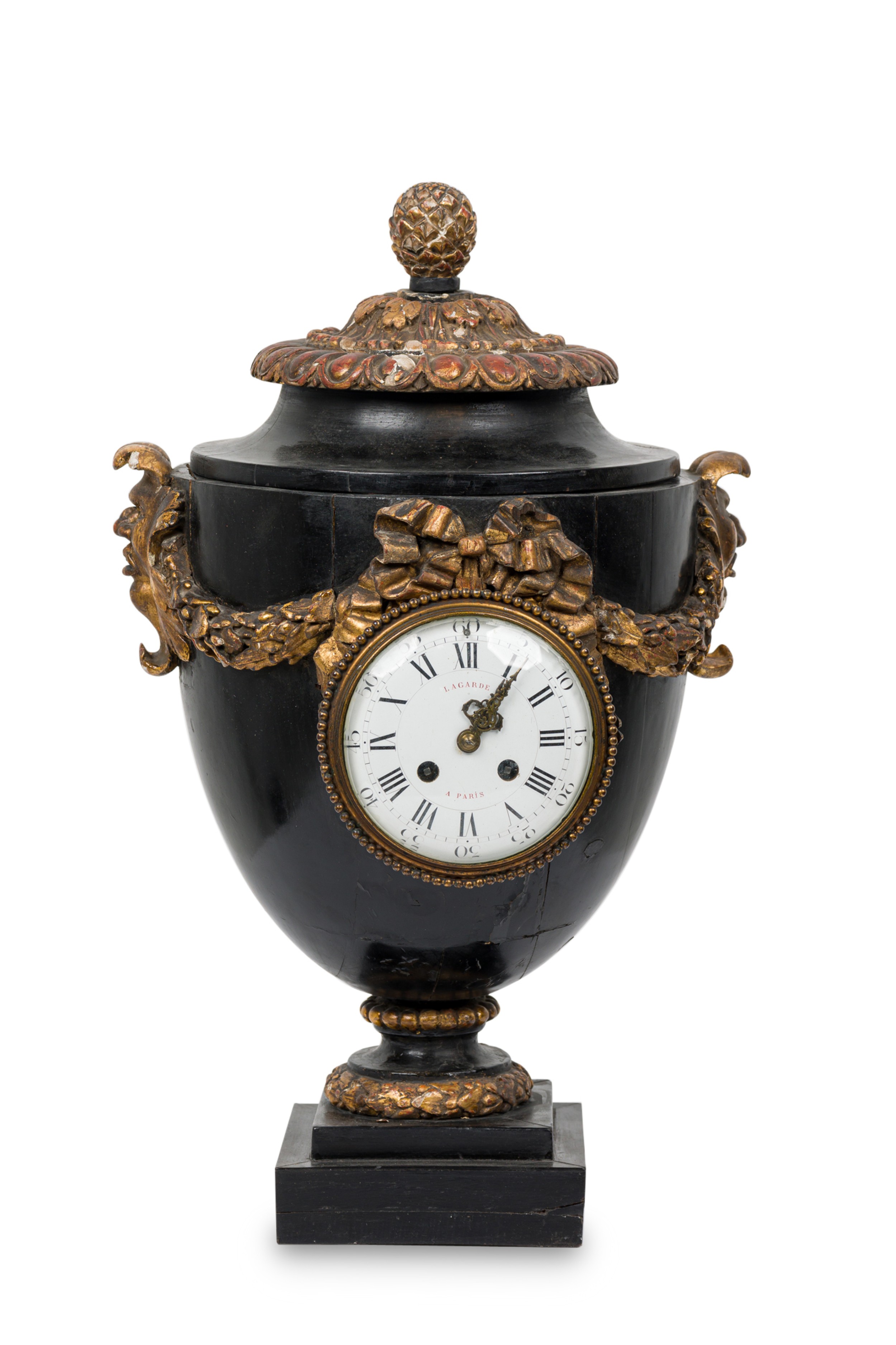 French Empire Gilt and Painted Clock