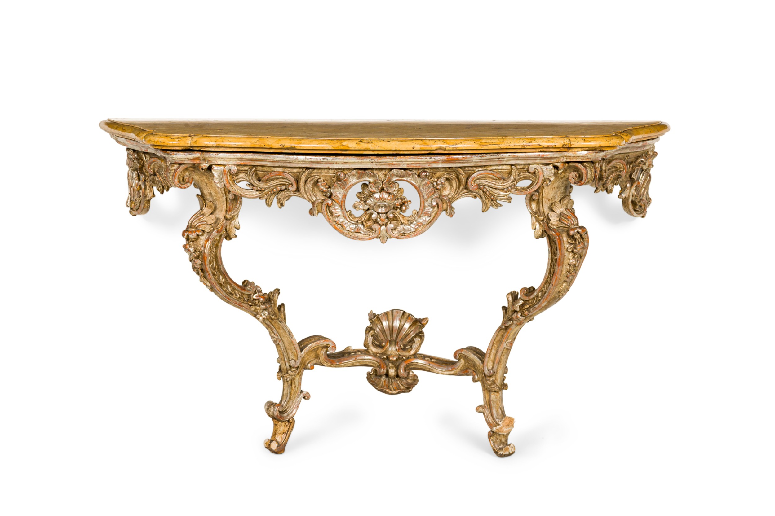 Italian rococo 18th century silver gilt and marble top console 