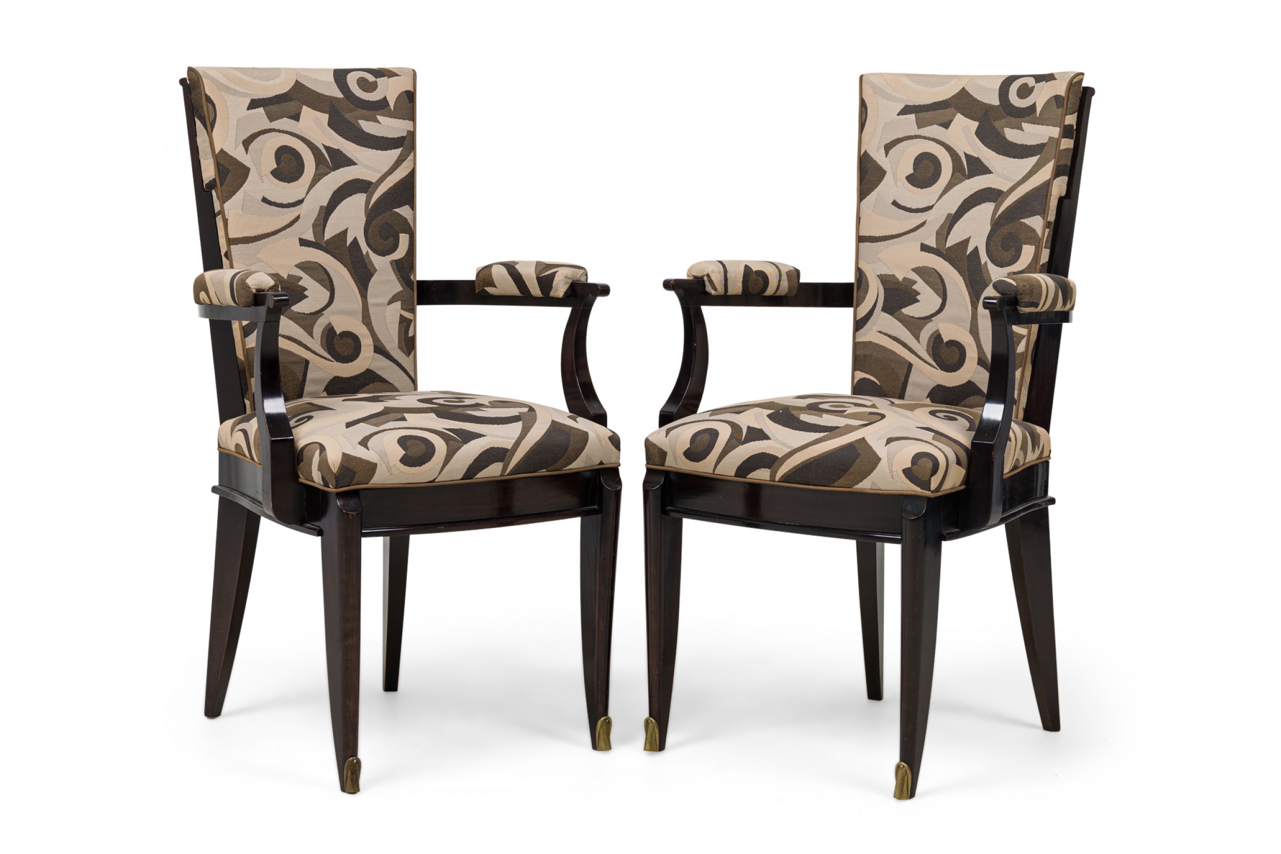 Set of 6 poillerat art deco ebony de macassar upholstered armchairs
