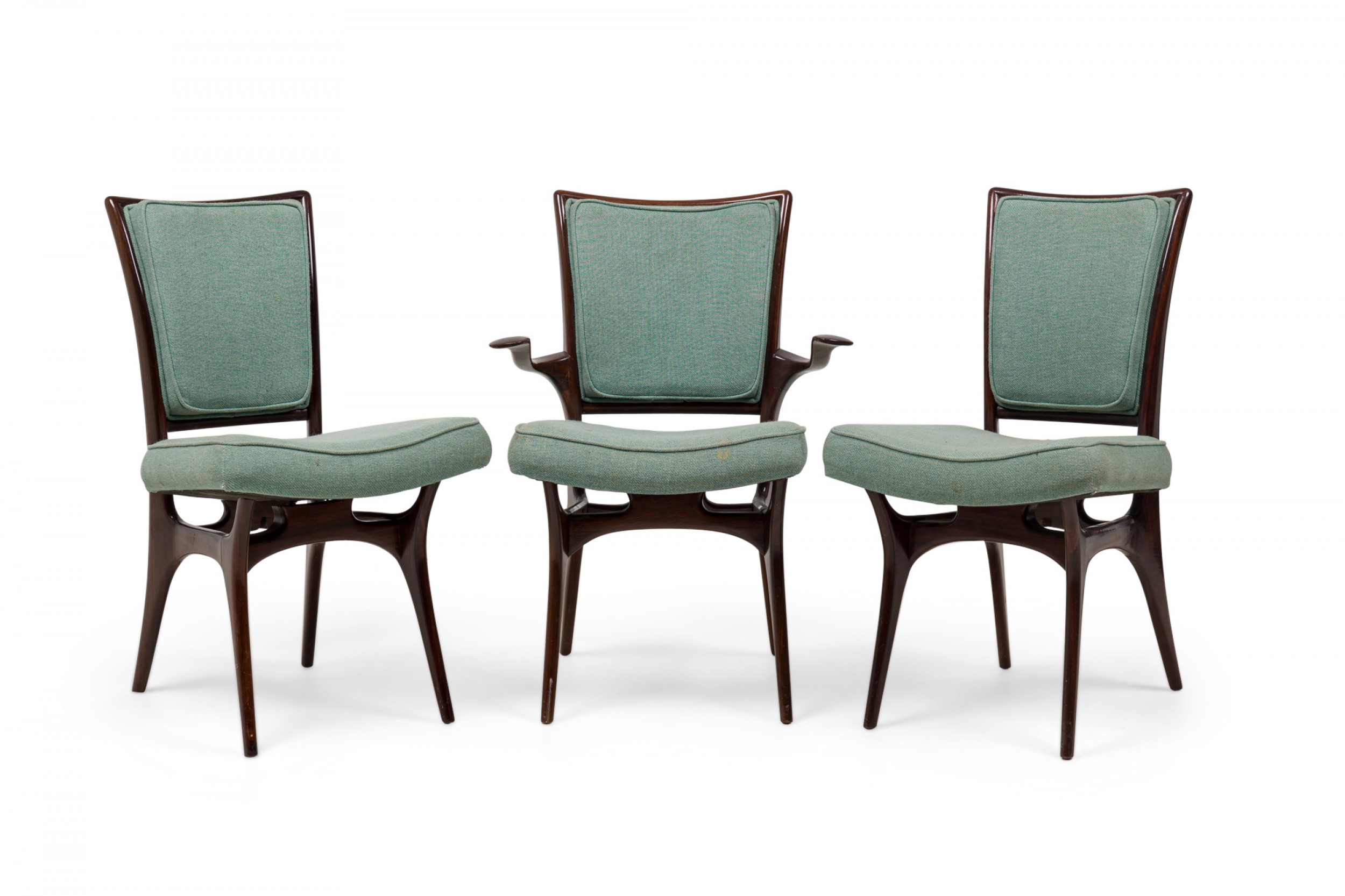 Set of 4 vladimir kagan mid century american modern dark walnut teal upholstered dining chairs