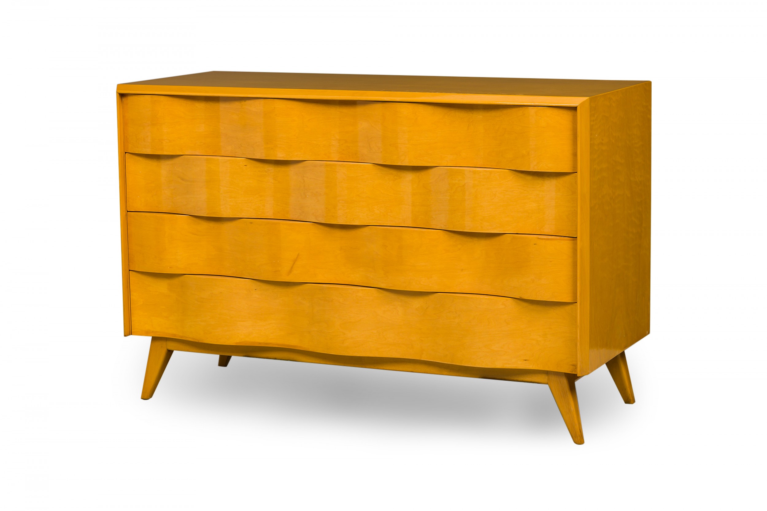 Edmond j spence swedish mid century burled birch 4 drawer wavefront chest 