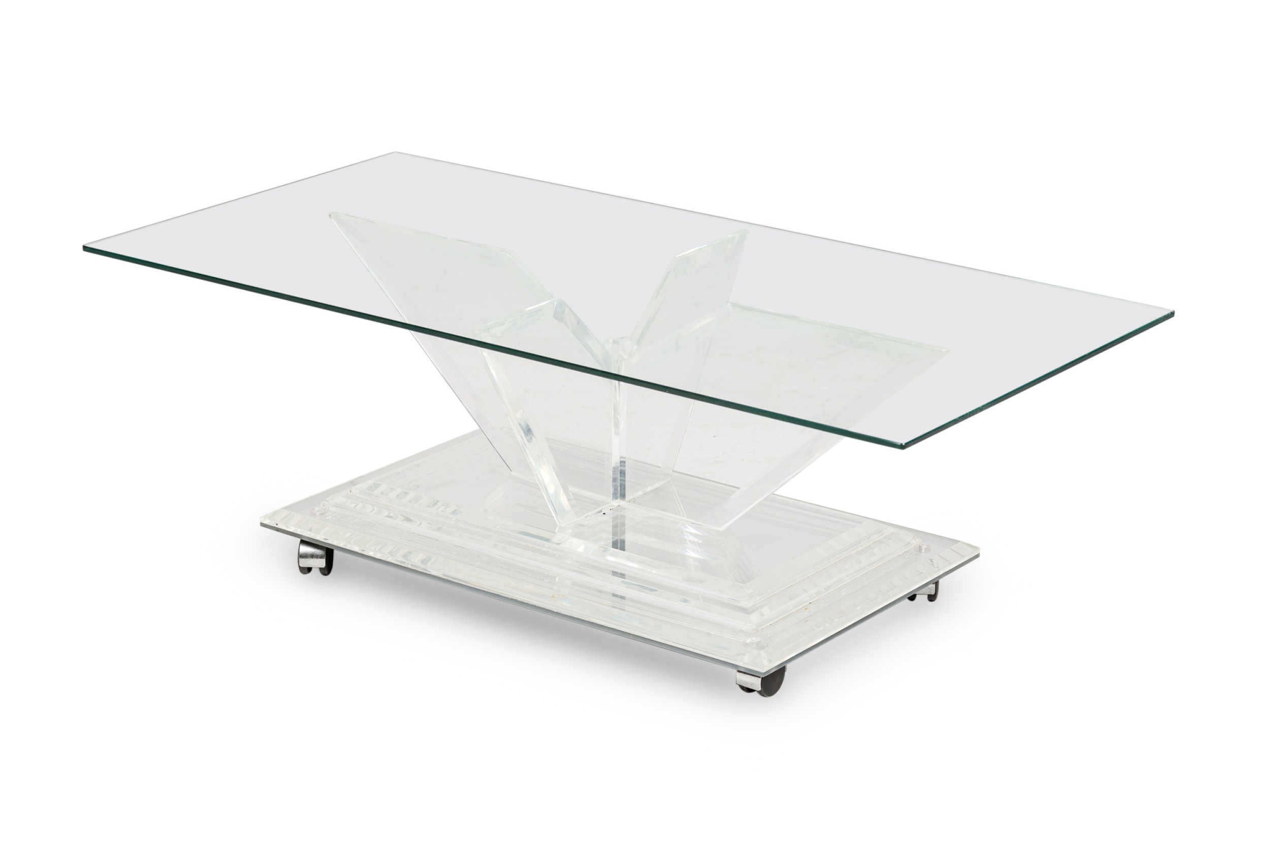 Charles hollis jones mid century american mirrored bottom lucite and glass cocktail table