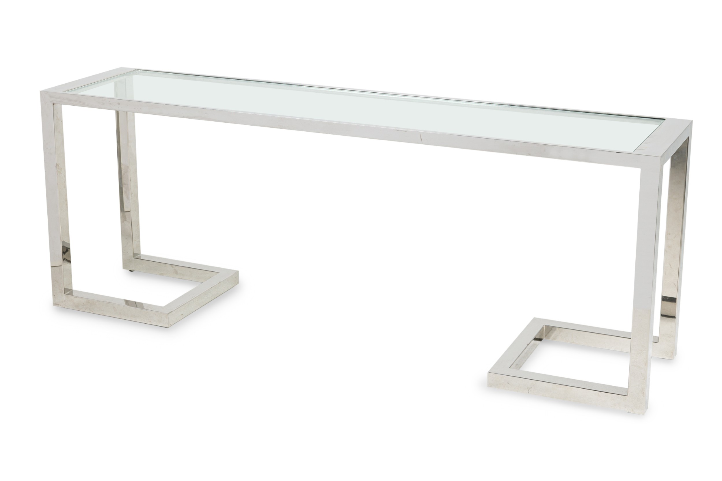 Milo baughman american mid century modern polished chrome and glass bracket console table