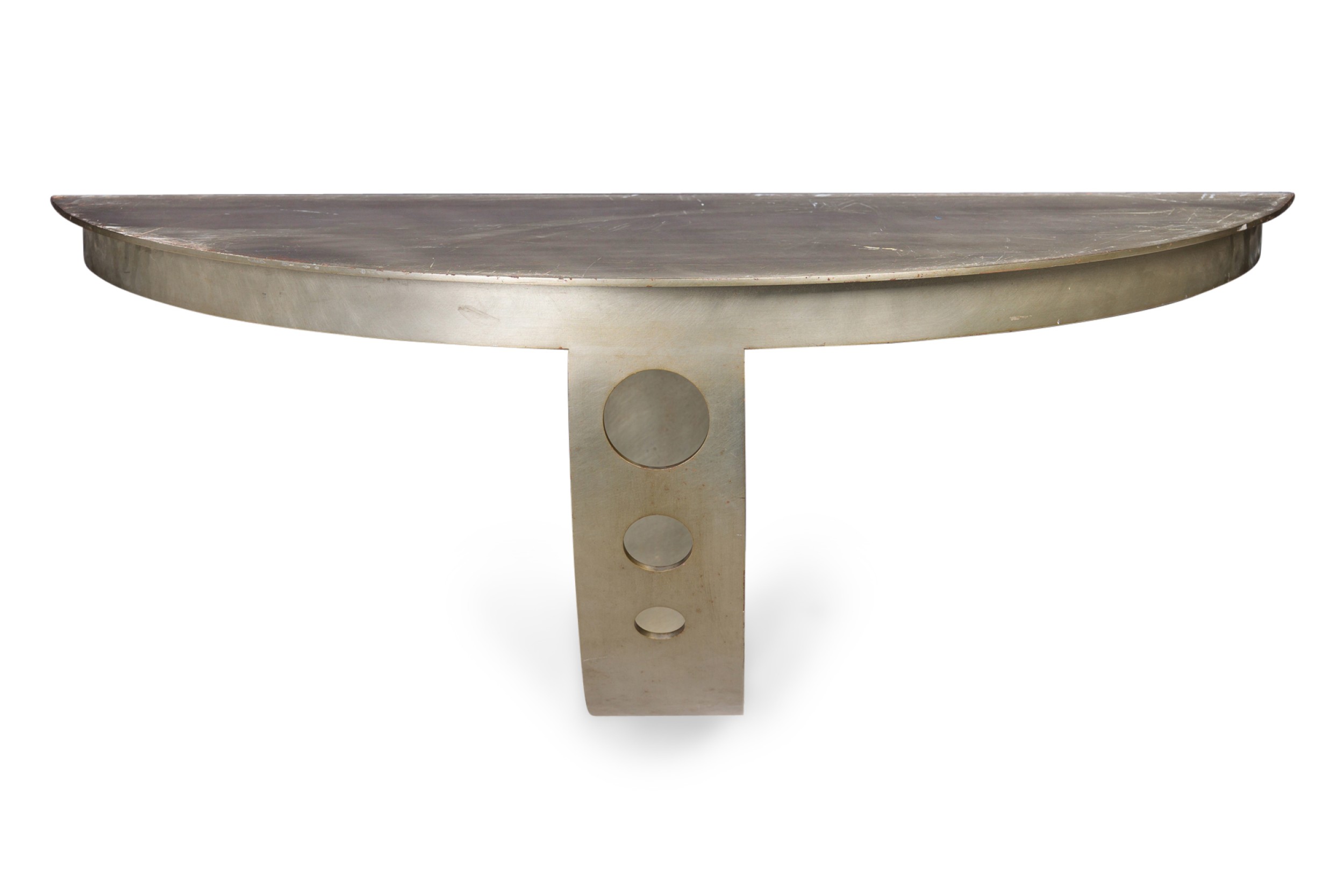 Brueton american contemporary steel demilune wall mounted console table