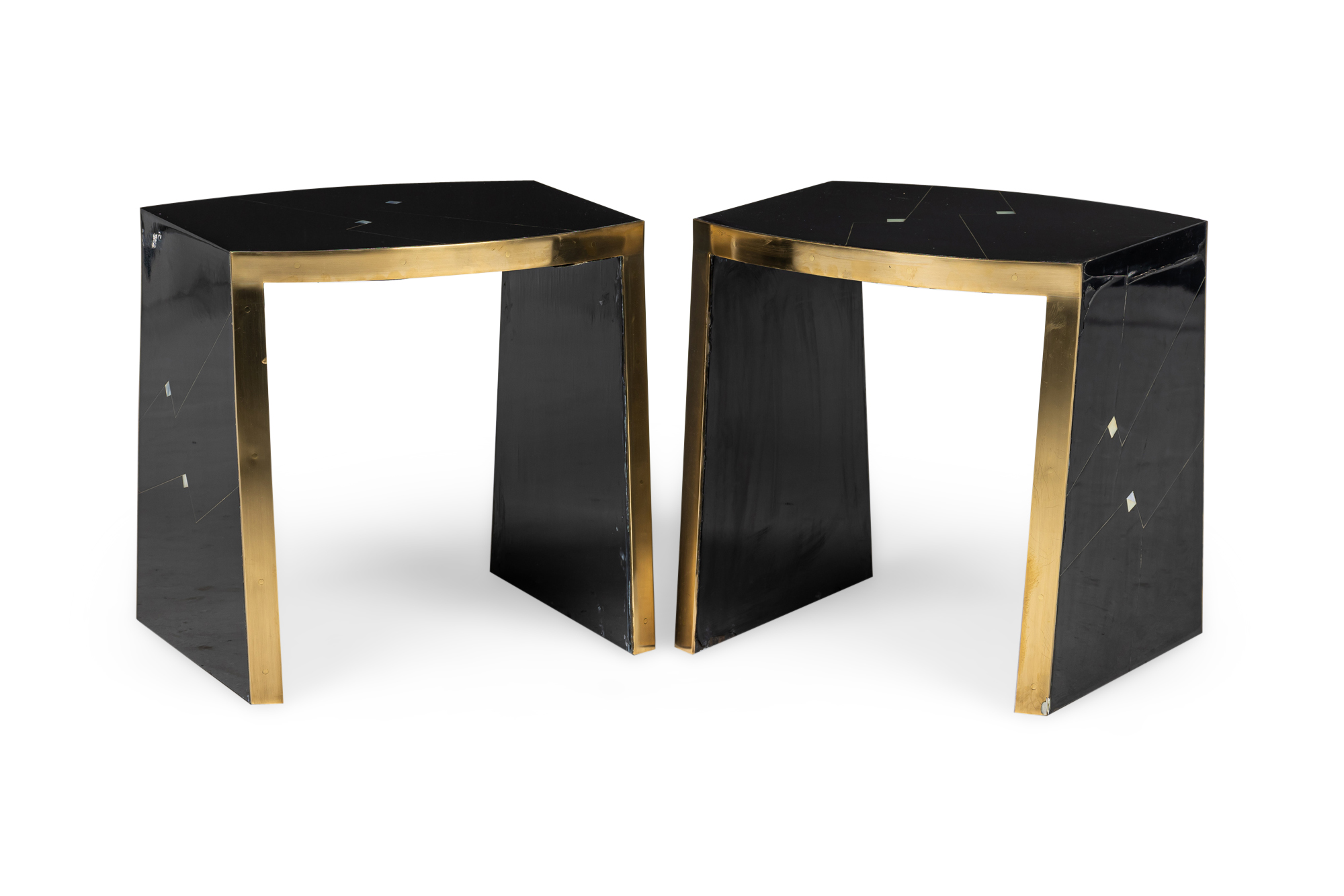 Pair of karl springer american modern lacquer and bone inlaid end side tables