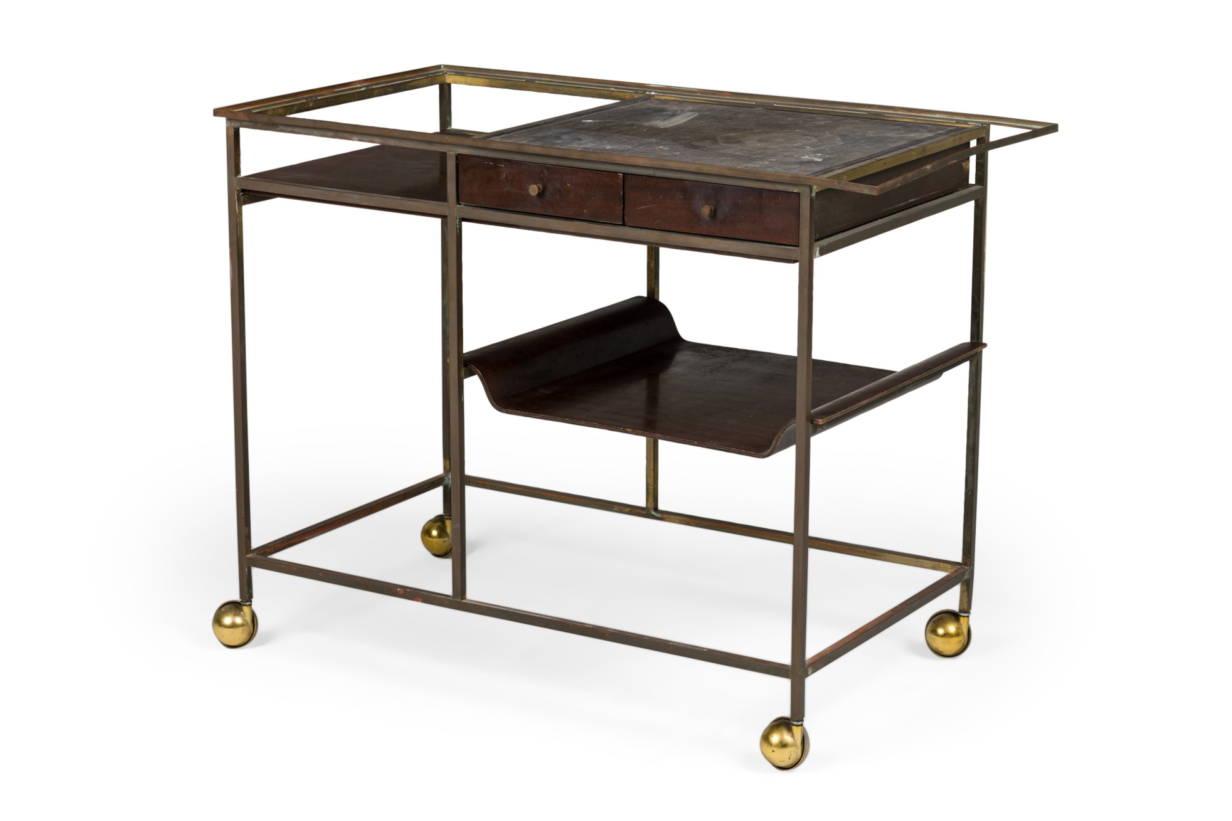 Paul mccobb american mid century brass and wood bar cart