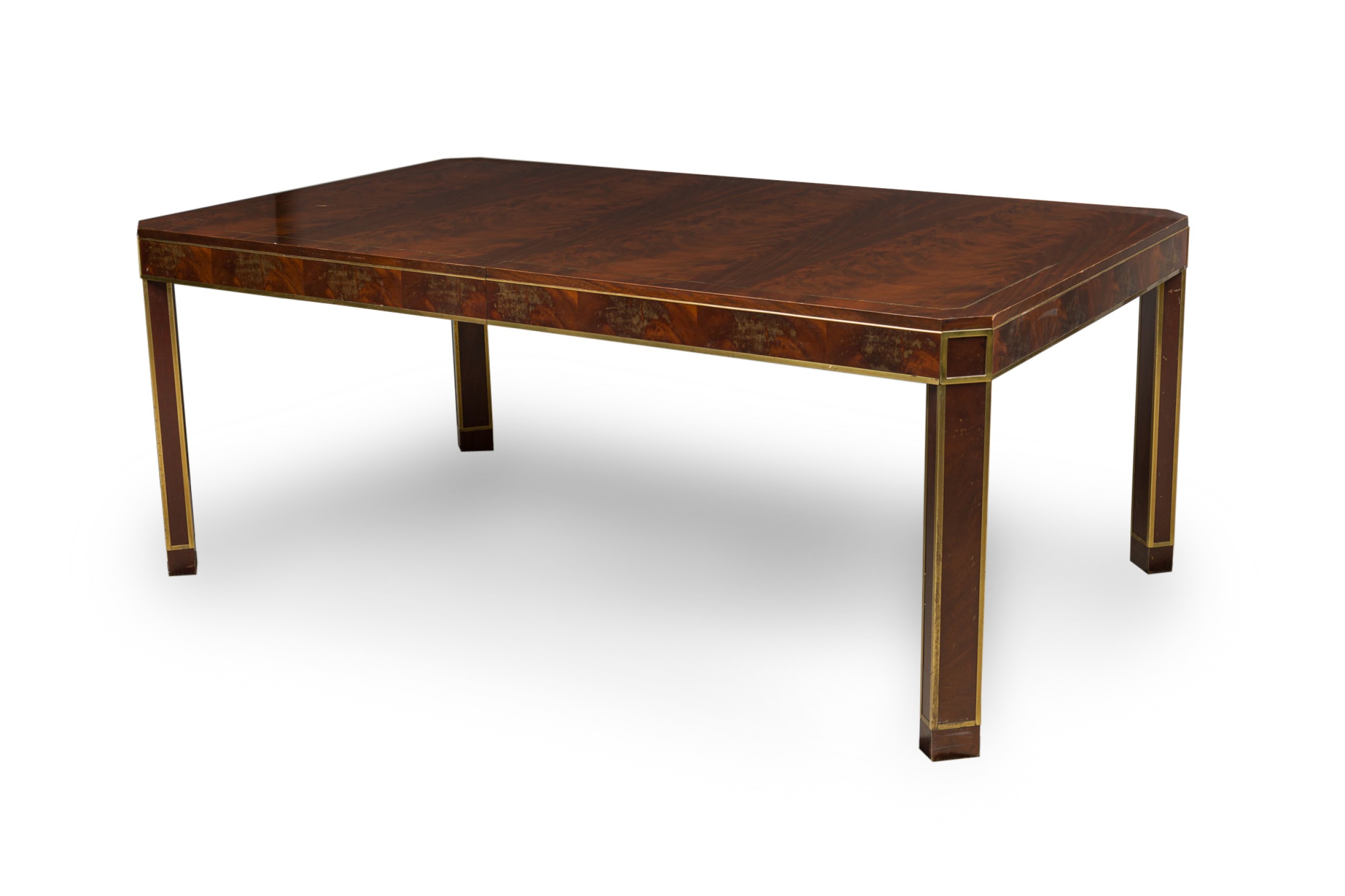 Russian neo classic style flame mahogany brass trimmed extention dining conference table