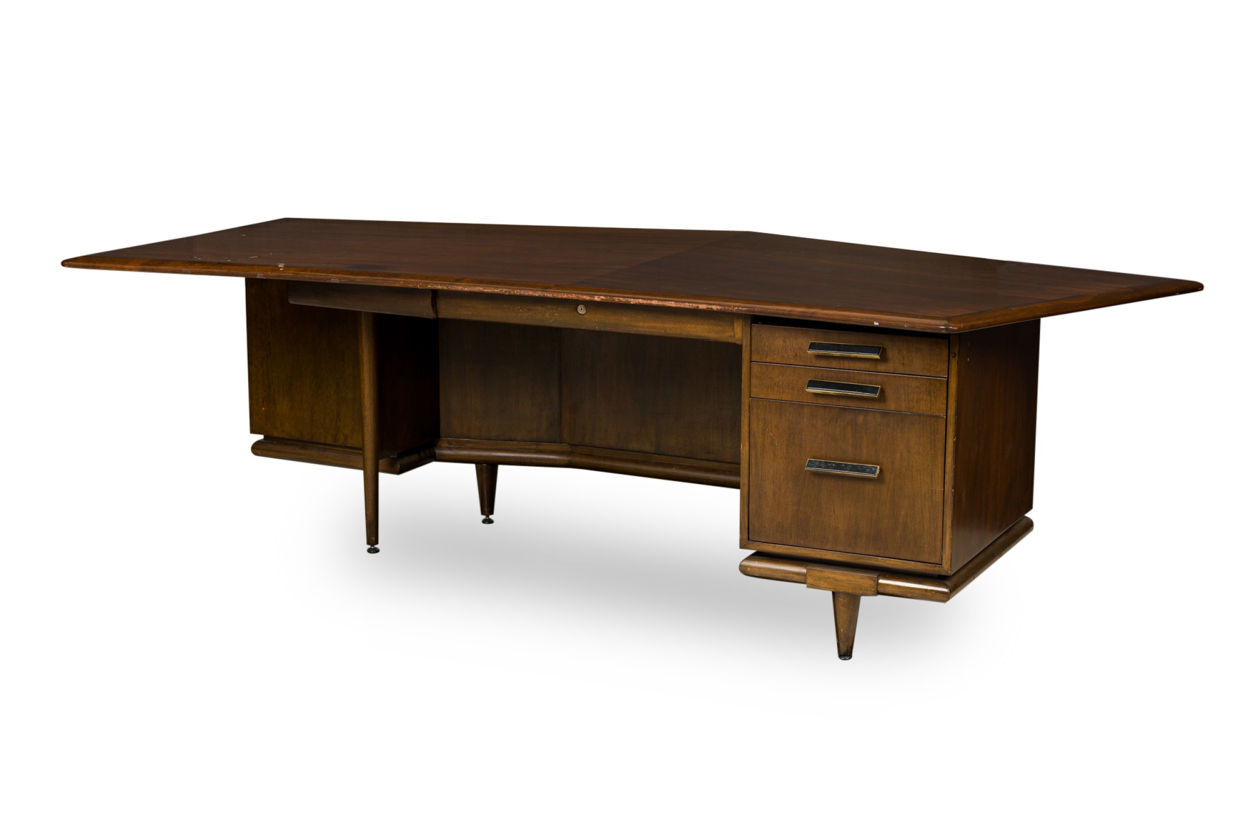 American mid century monteverdi young walnut  angular executive desk 