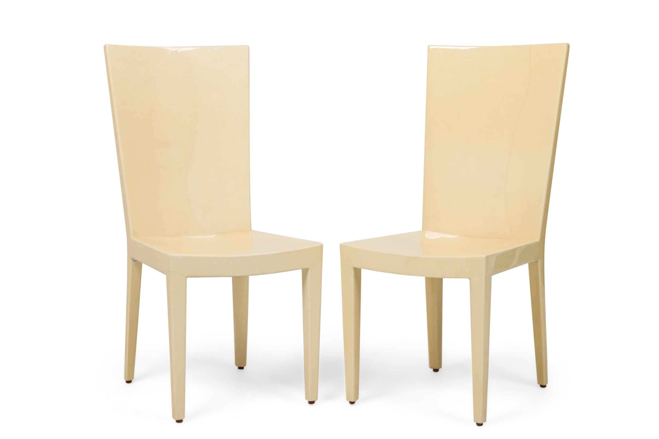 Set of 8 karl springer mid century modern lacquered beige parchment side dining chairs
