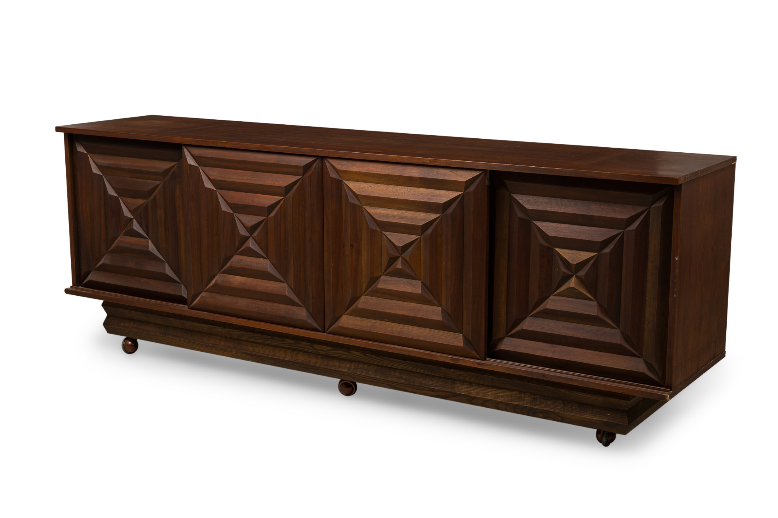 French  Mid Century dark walnut four door credenza style of maxime old