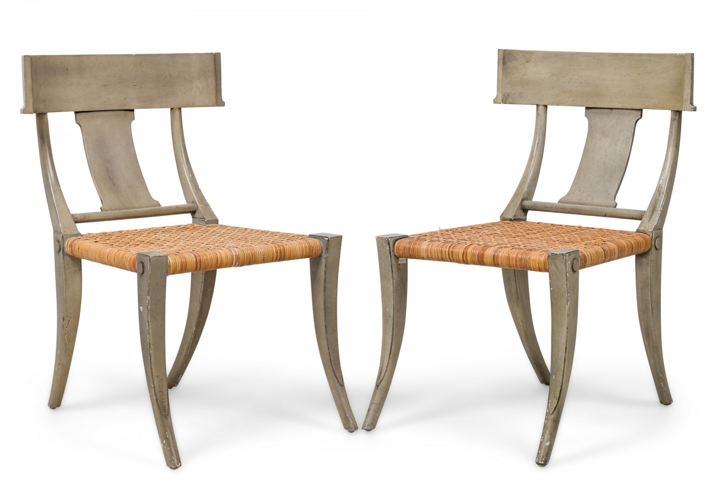 Set of 4 swedish neo classic grey painted and rush seat klismos chairs