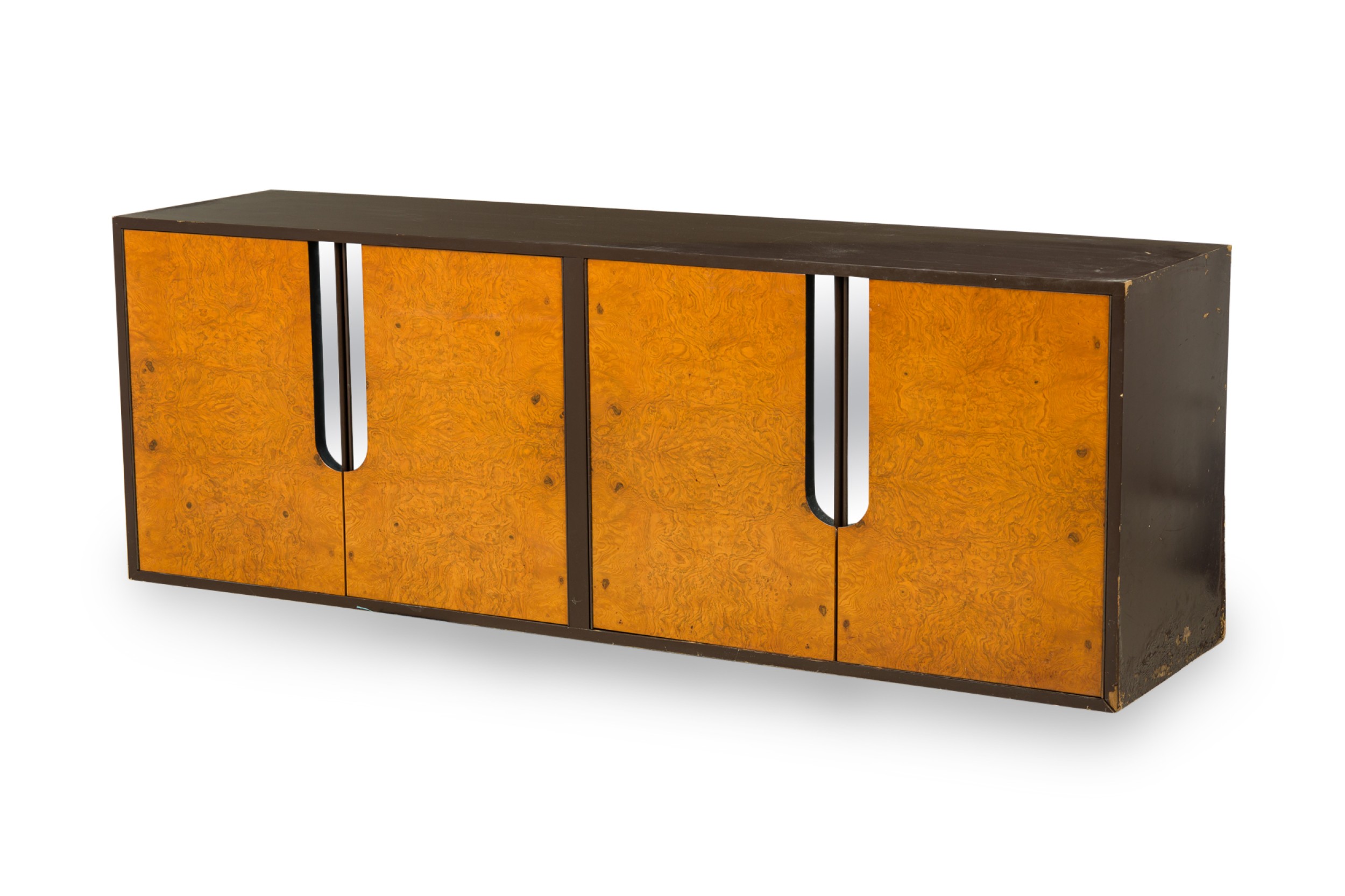 American mid century pace collection burlwood black lacquer and chrome credenza 