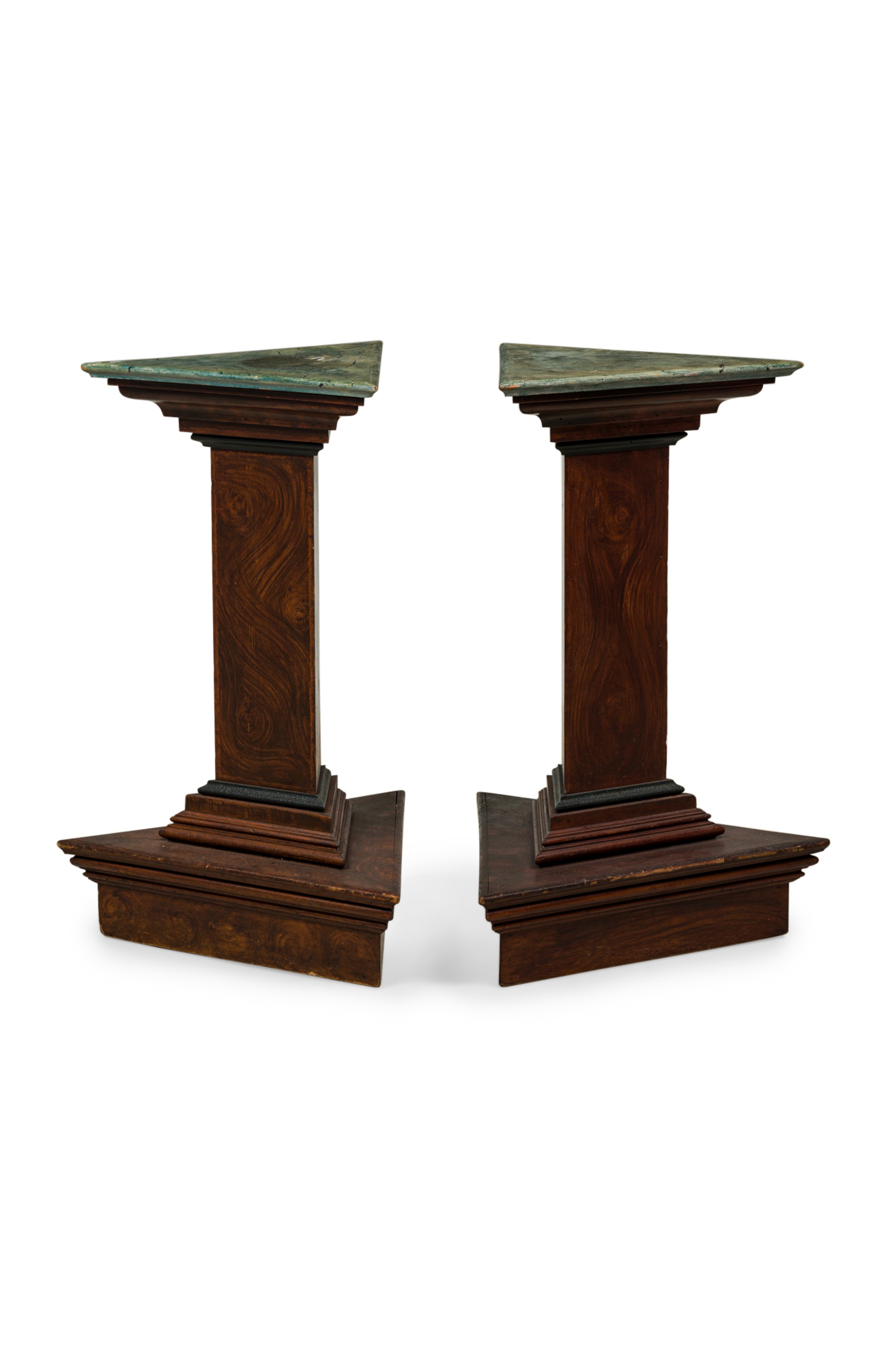 Pair of italian neoclassical faux bois and faux marble painted pedestals