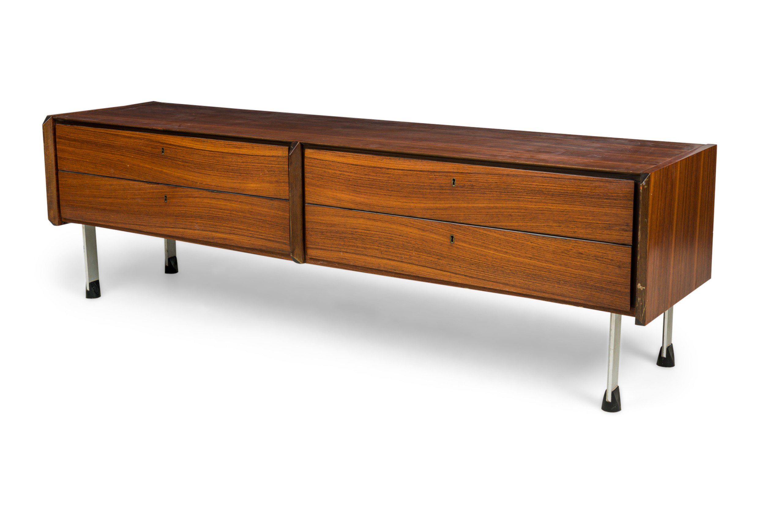 Swedish mid century mahogany and chrome low console