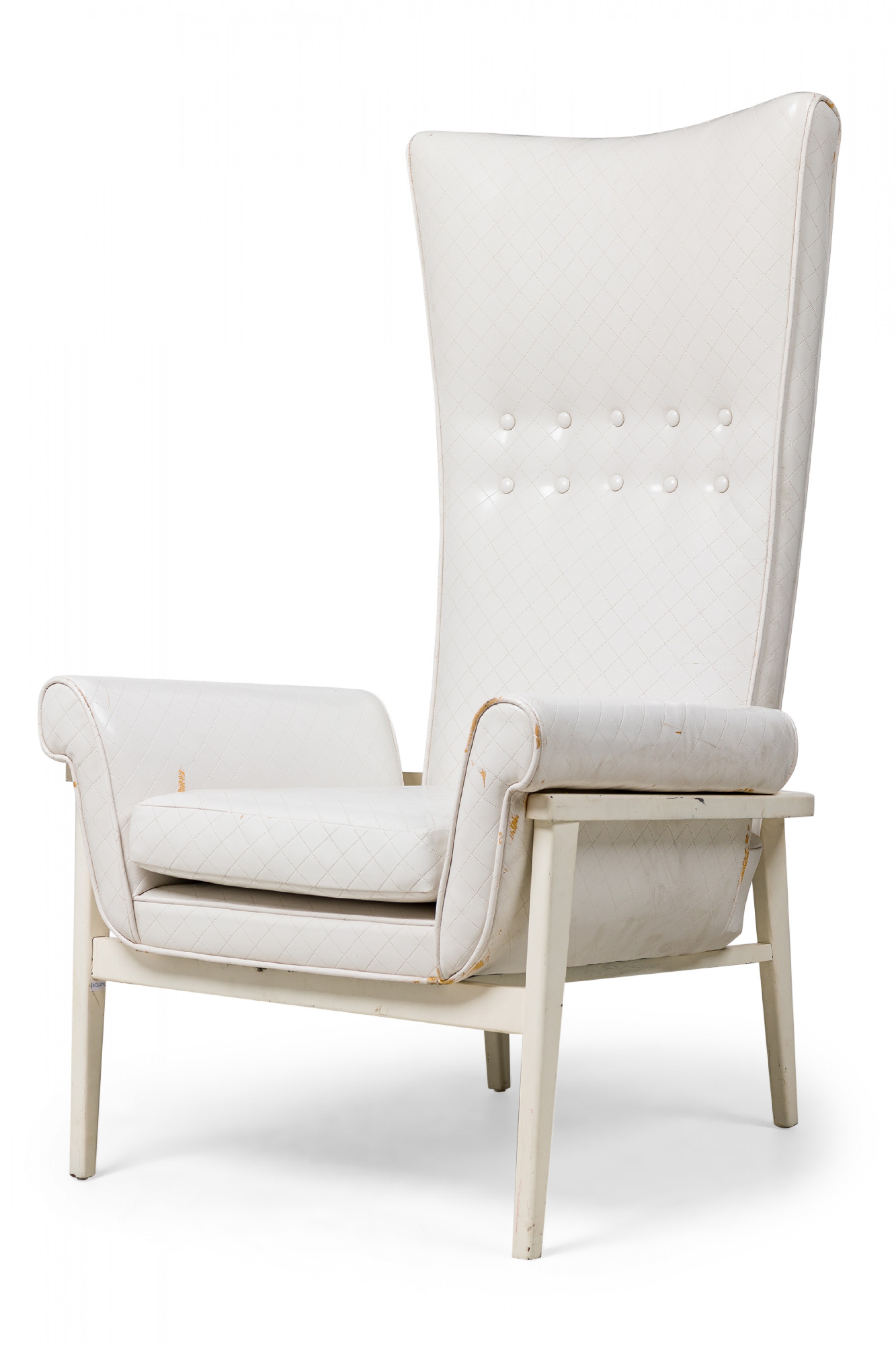 James mont mid century american modern high back button tufted white lacquered lounge armchair