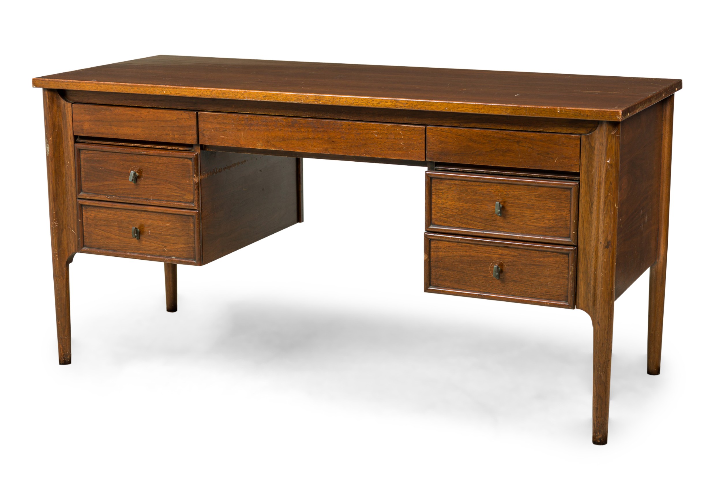 American mid century walnut desk with 6 drawers 