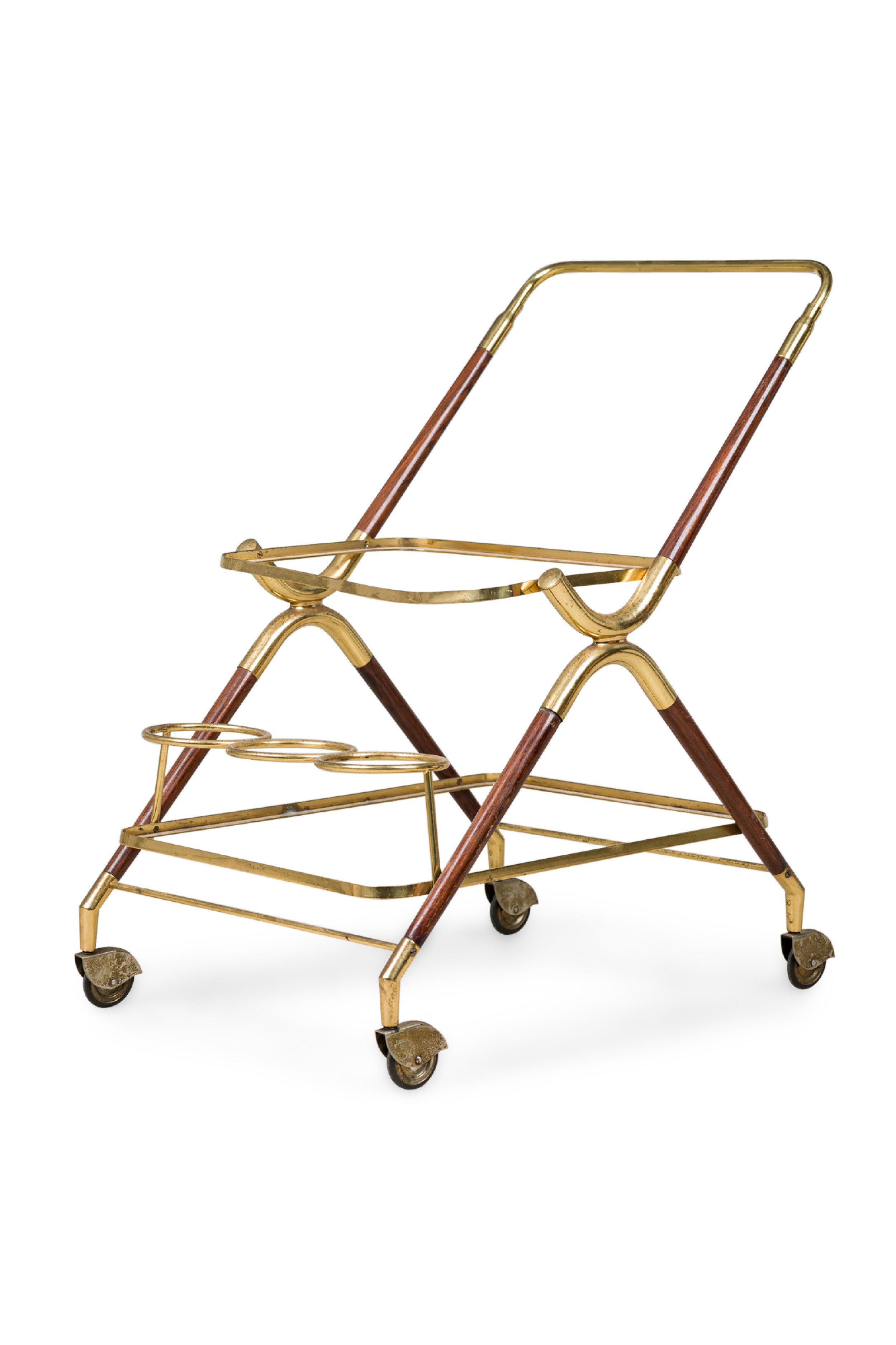 Mid century american brass and mahogany bar cart 