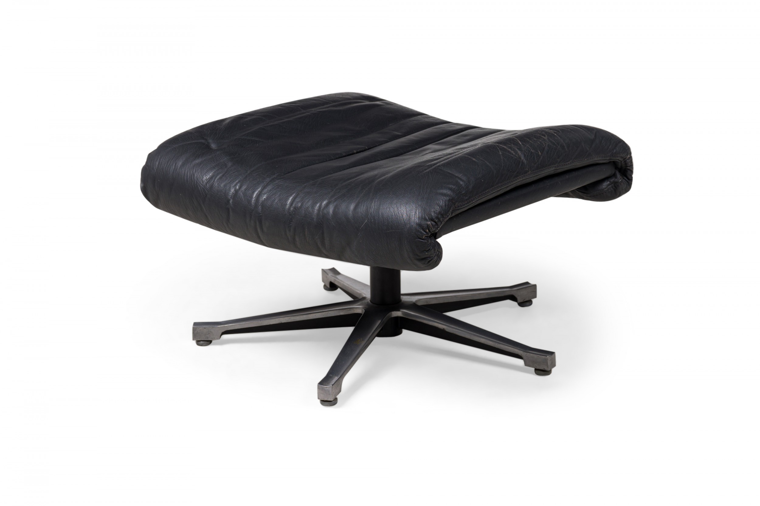 Desede mid century swiss metal and black leather upholstered ottoman 