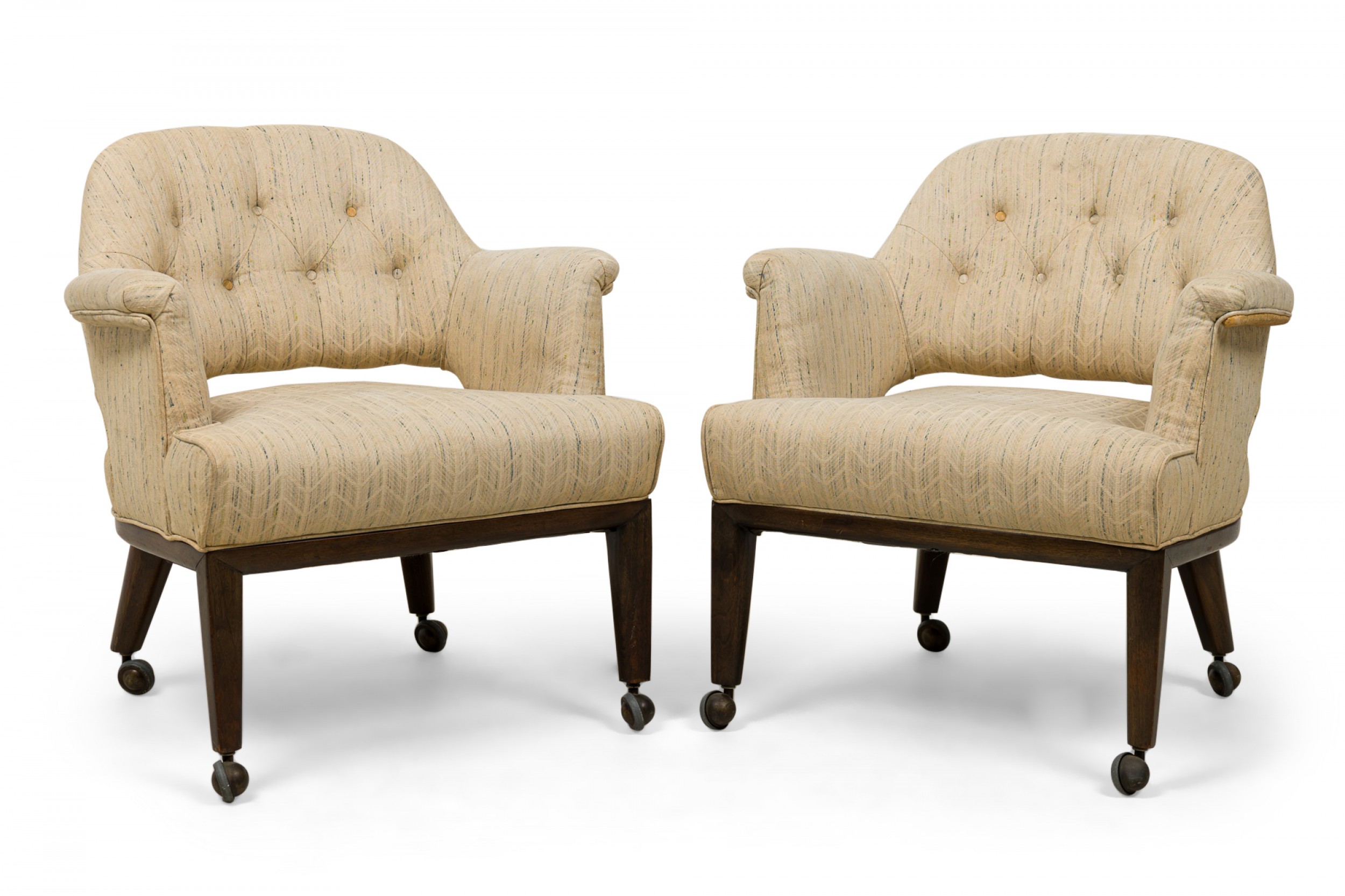 Set of 4 dunbar janus armchairs in beige textured weave upholstery manner of edward wormley