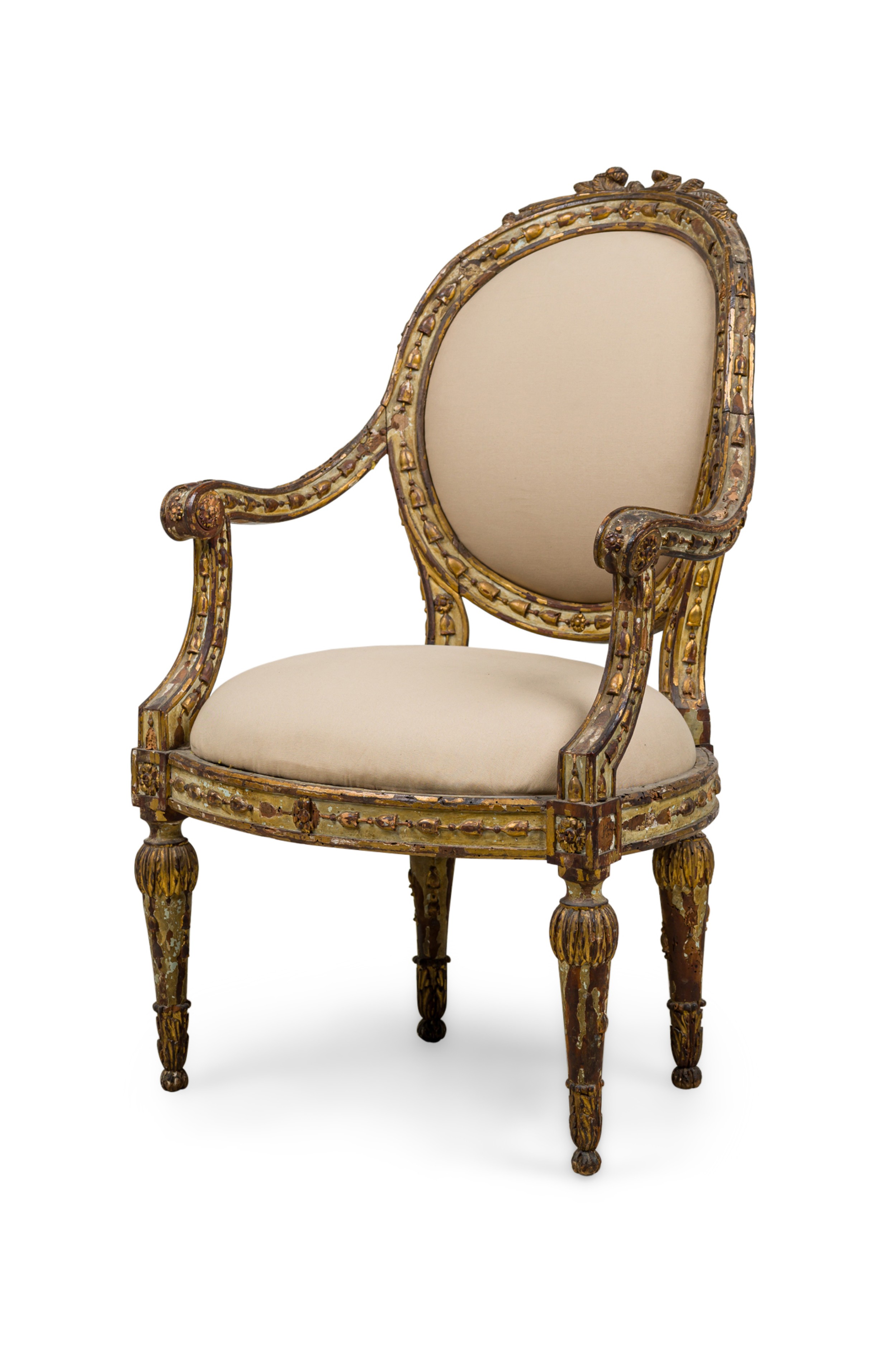 Italian neoclassical gilt and painted armchair 