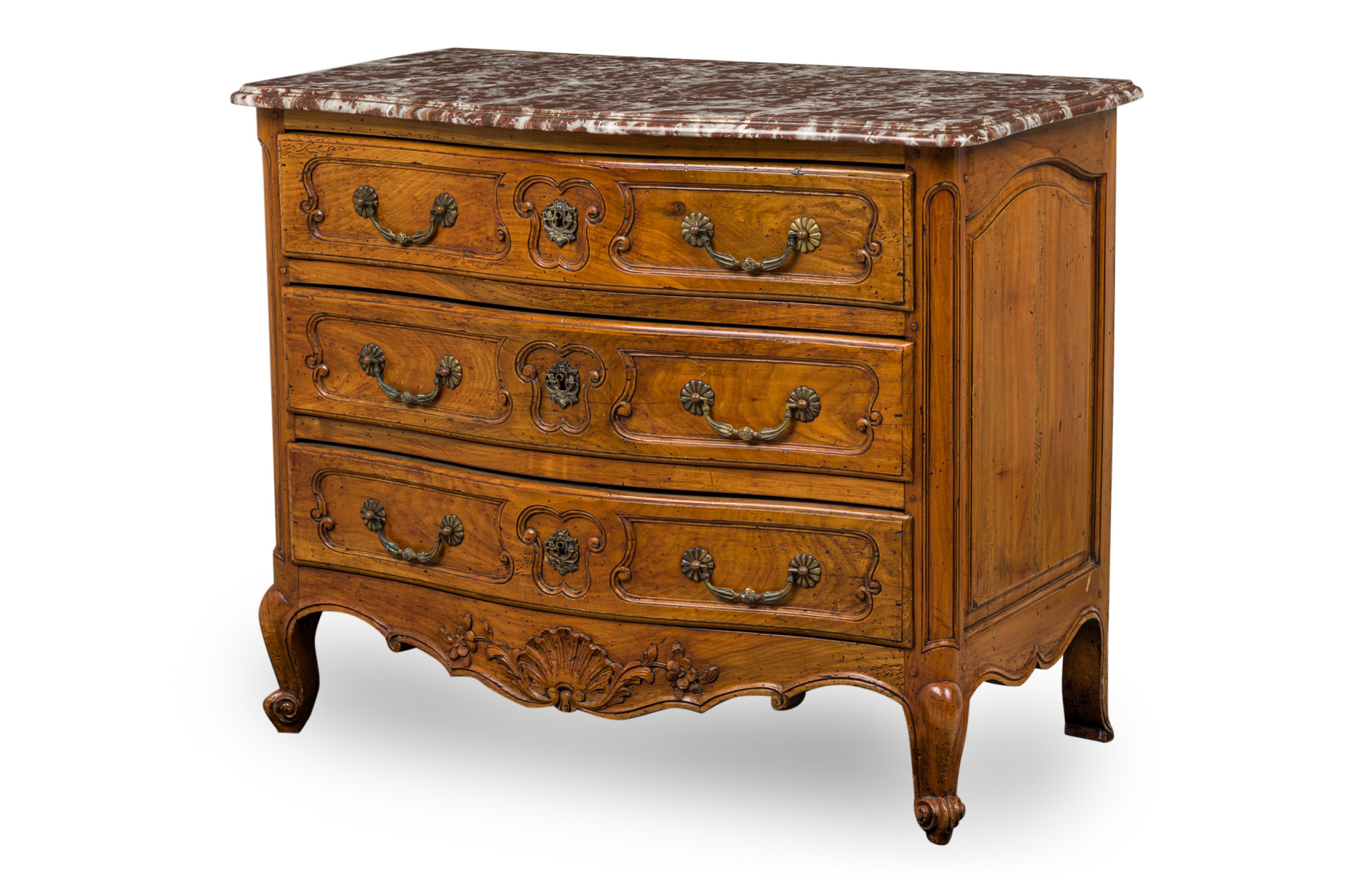French provincial cherrywood commode with marble top  