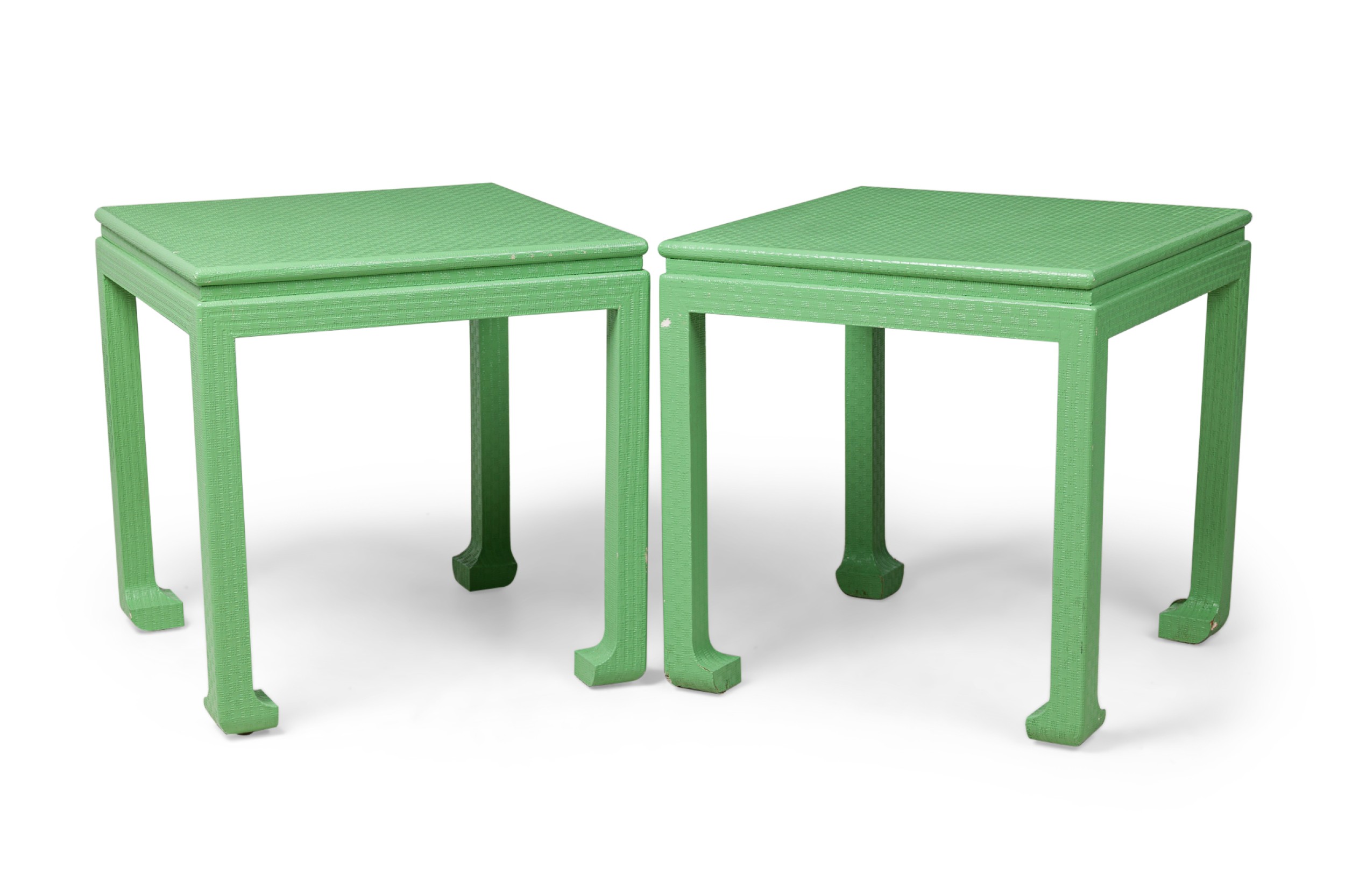 Pair of American mid century karl springer green embossed side table 