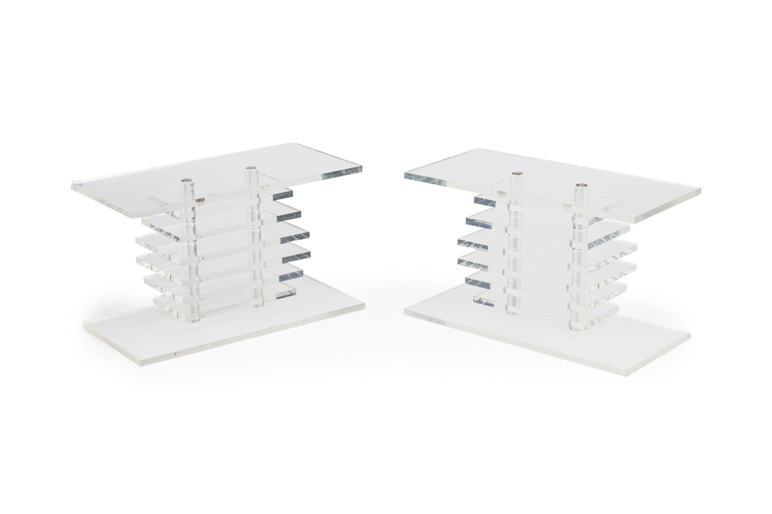 Pair of karl springer contemporary american stacked clear lucite benches