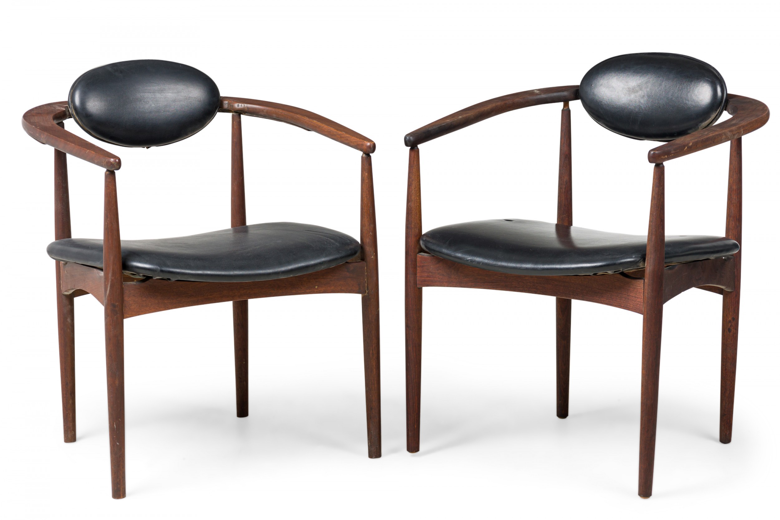 3 mid century danish modern black leather upholstered armchairs manner of hans wegner