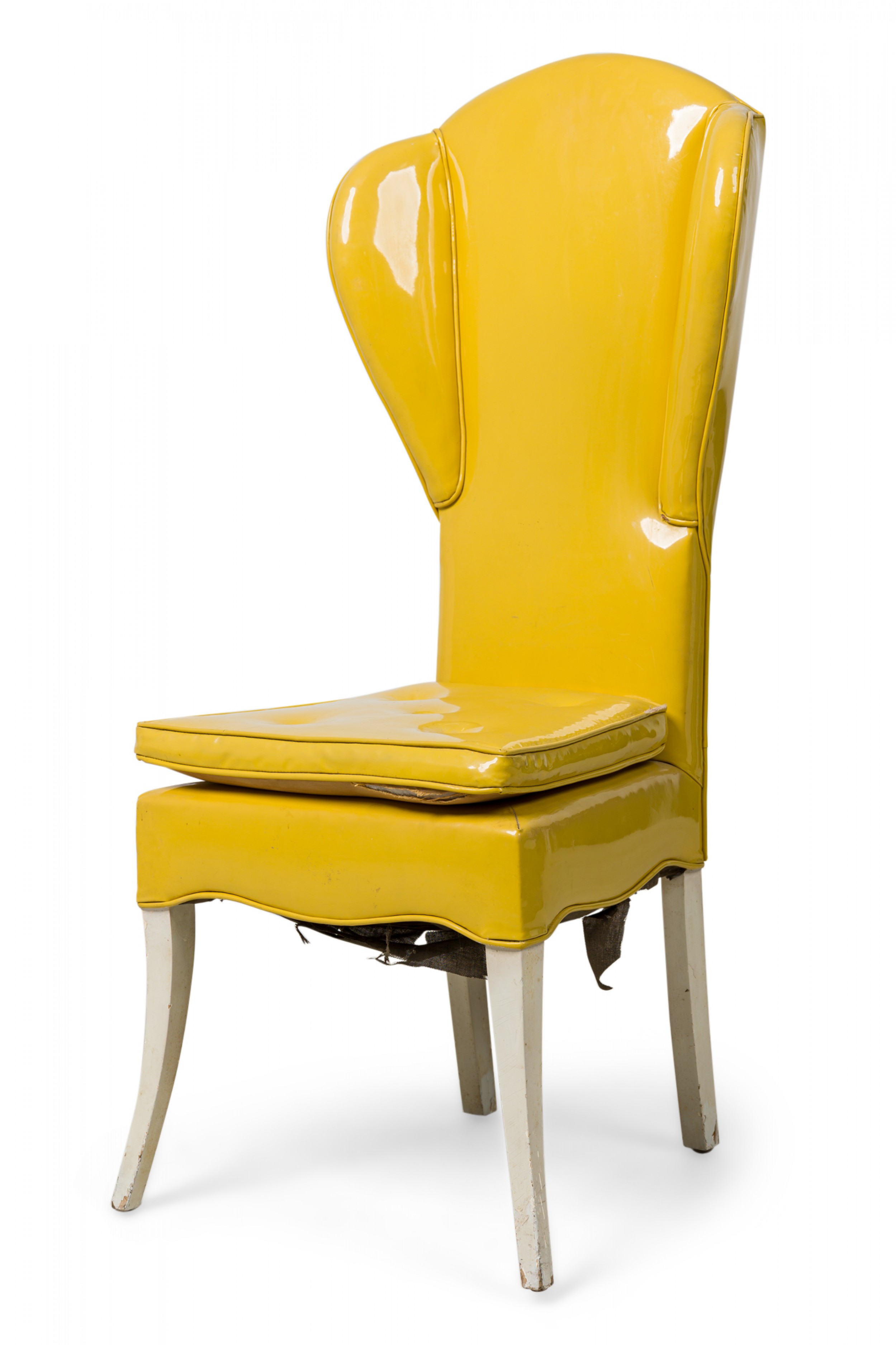 Tommi parzinger mid century american yellow vinyl upholstered wing chair