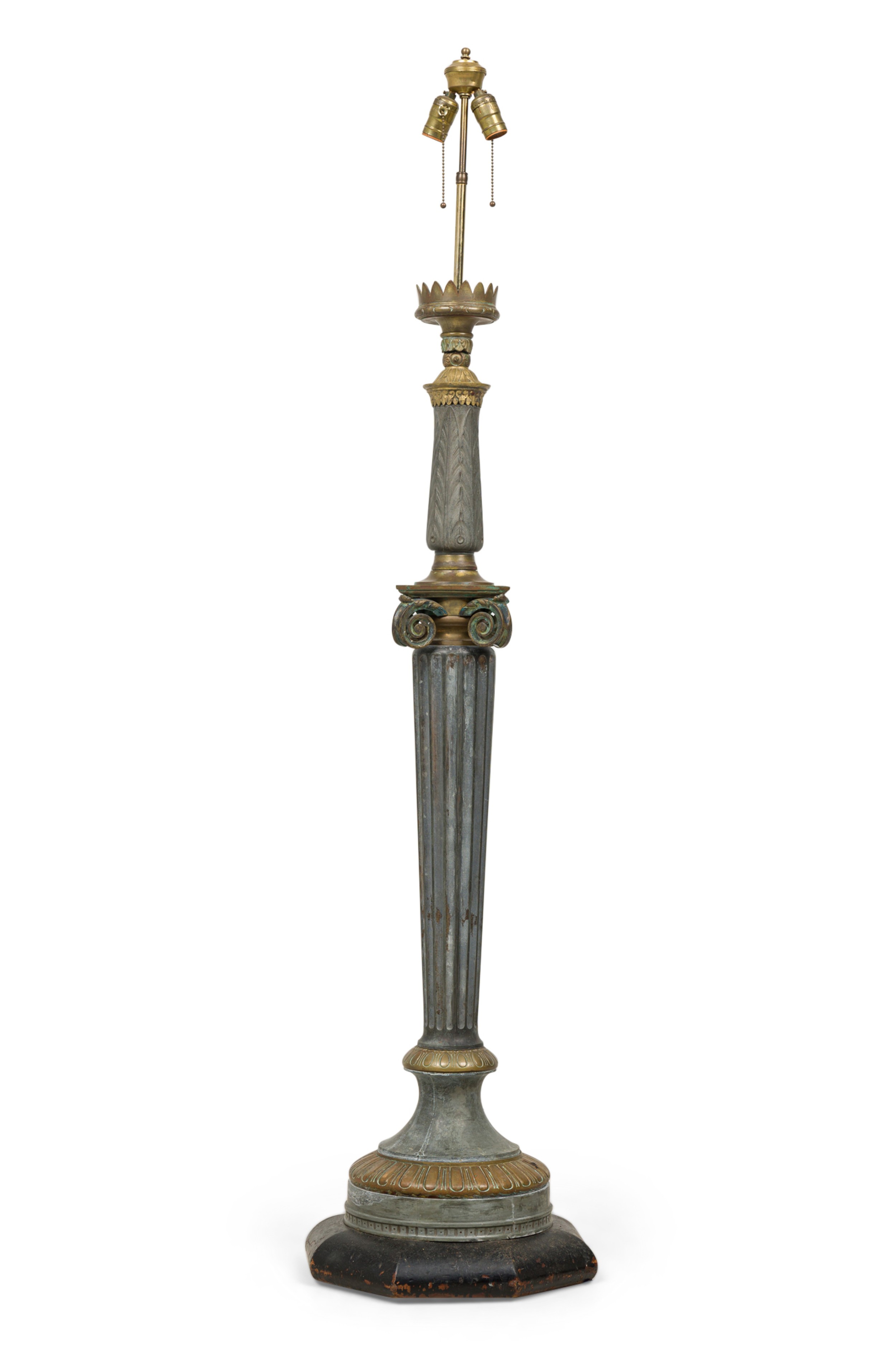 French empire patinated bronze and aluminum columnar table lamp