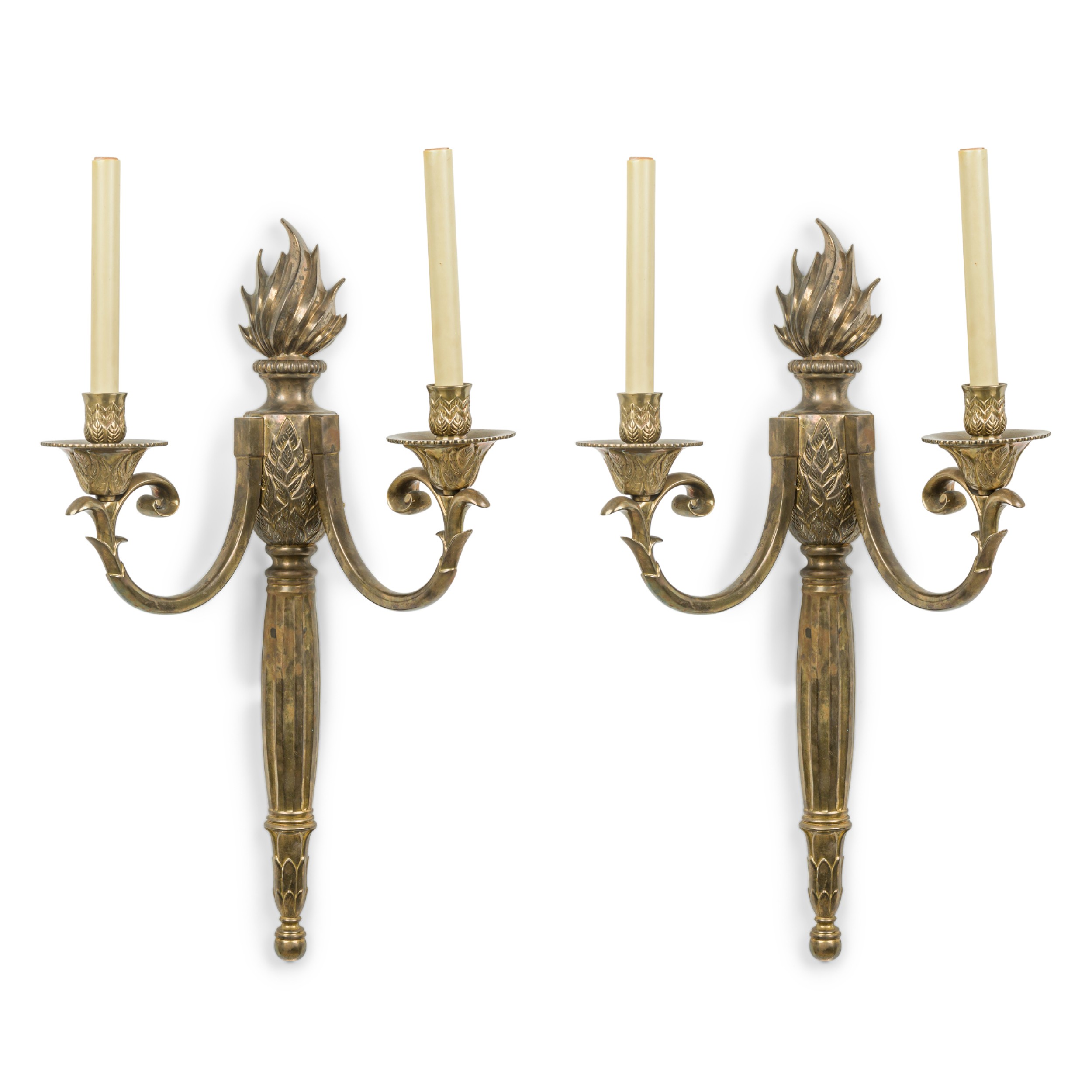 Pair of french empire revival bronze two light wall sconce 