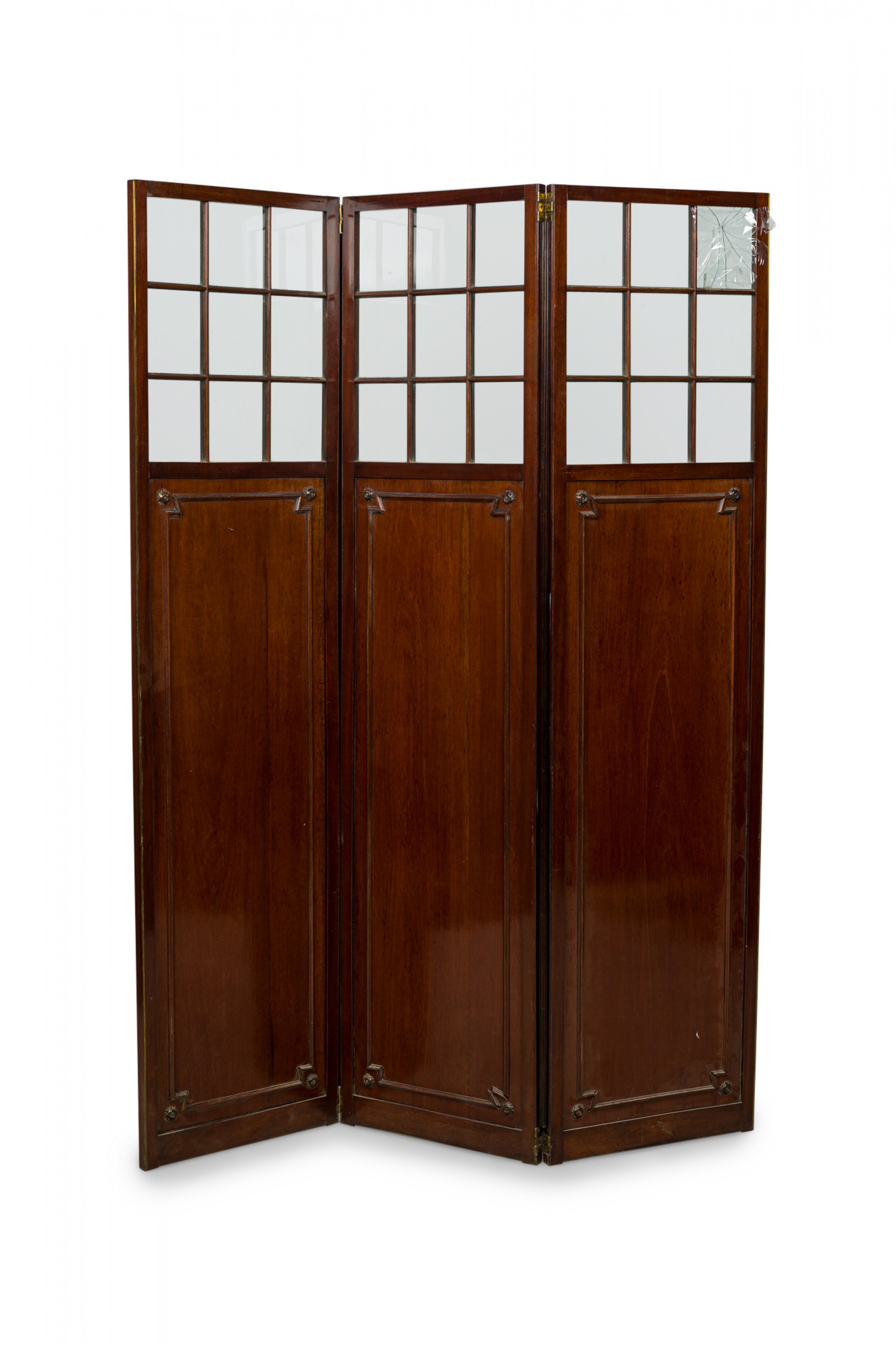 French directoire mahogany and glass 3 panel screen