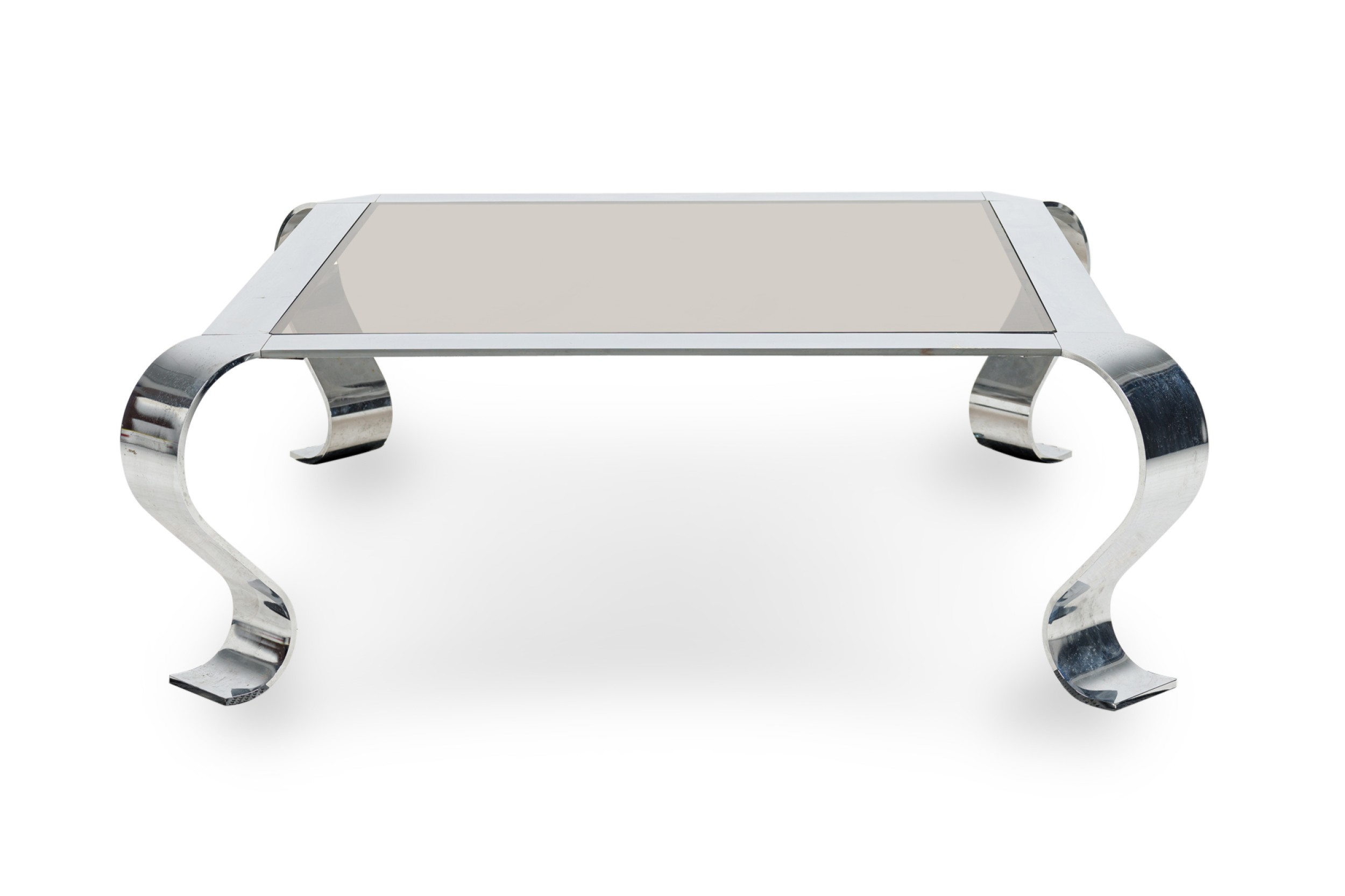 French mid century francois monnet chrome and smoked glass low coffee table